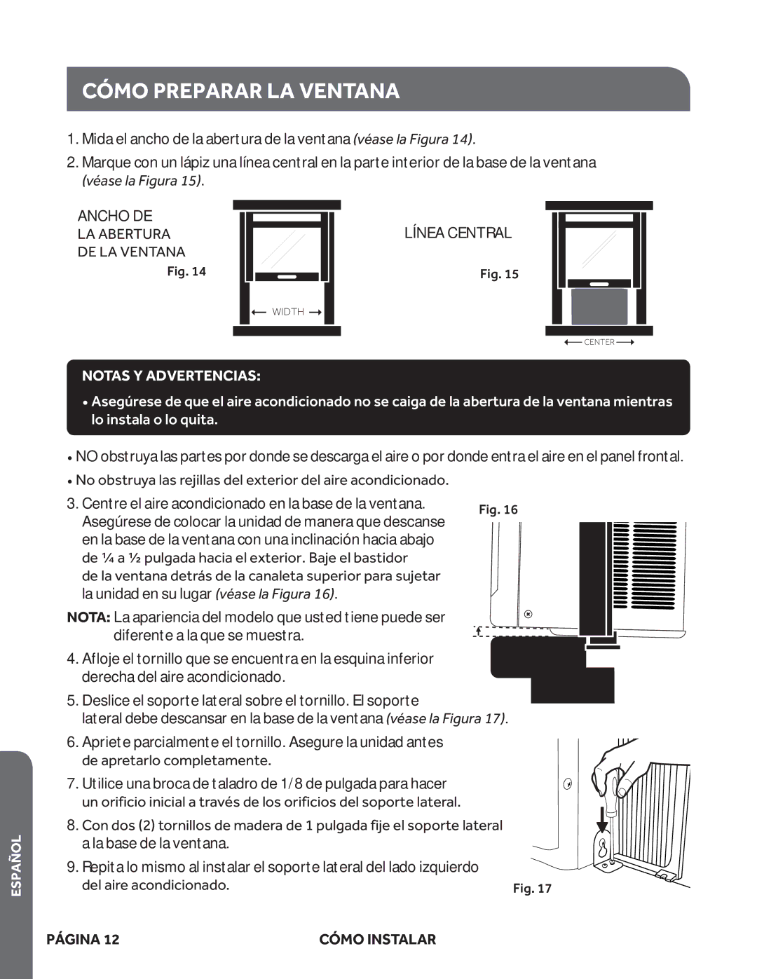 Haier ESA410M, ESA408M, ESA412M, ESA405M, ESA406M, HWR05XCM user manual Cómo Preparar LA Ventana, Notas Y Advertencias 