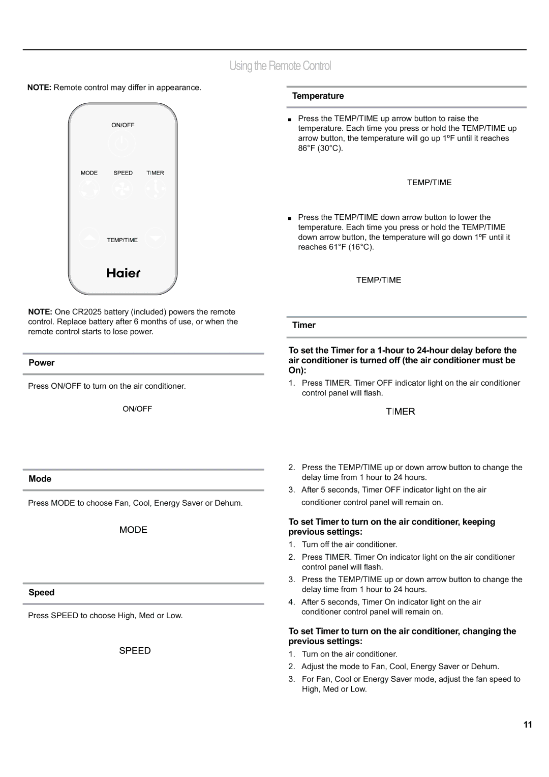 Haier ESA424J-L manual Power, Speed 