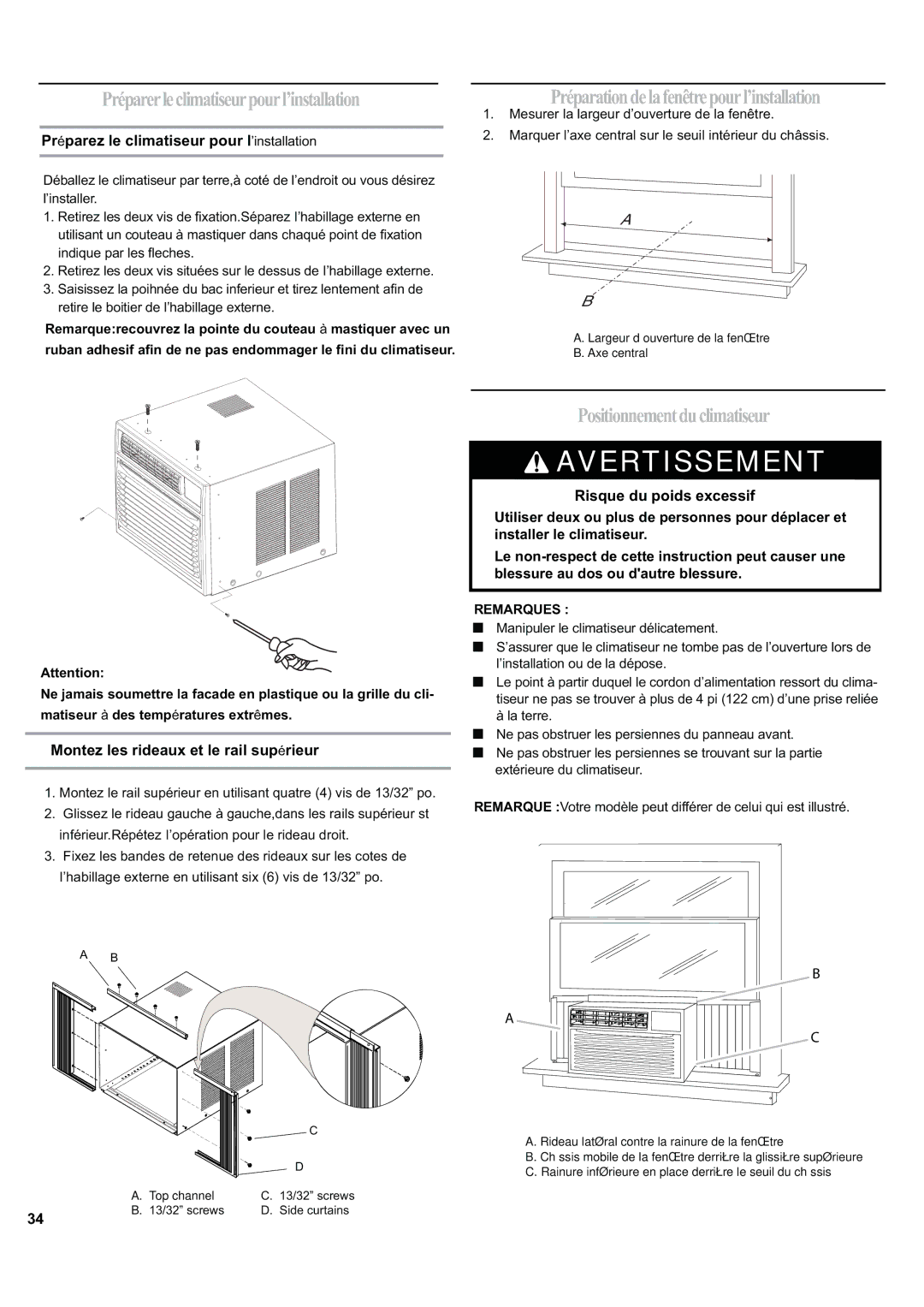 Haier ESA424J-L manual Préparerleclimatiseurpourl’installation, Préparationdelafenêtrepourl’installation 