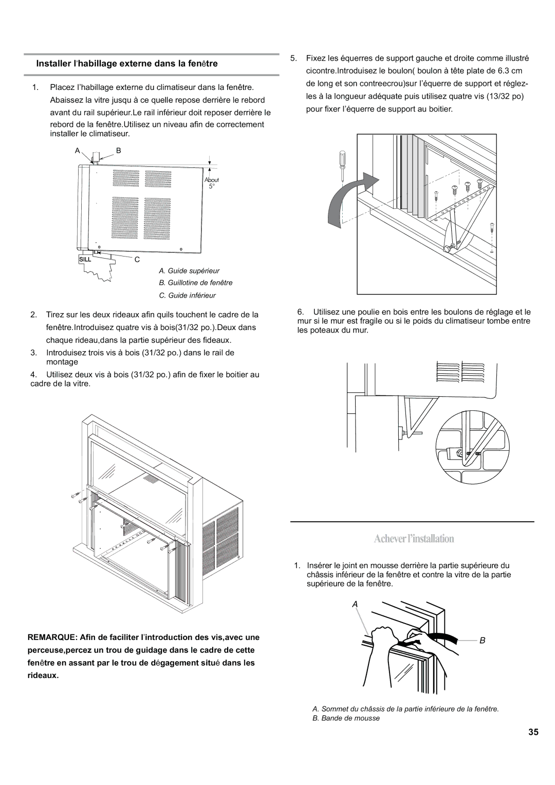 Haier ESA424J-L manual Acheverl’installation, Installer l’habillage externe dans la fenêtre 