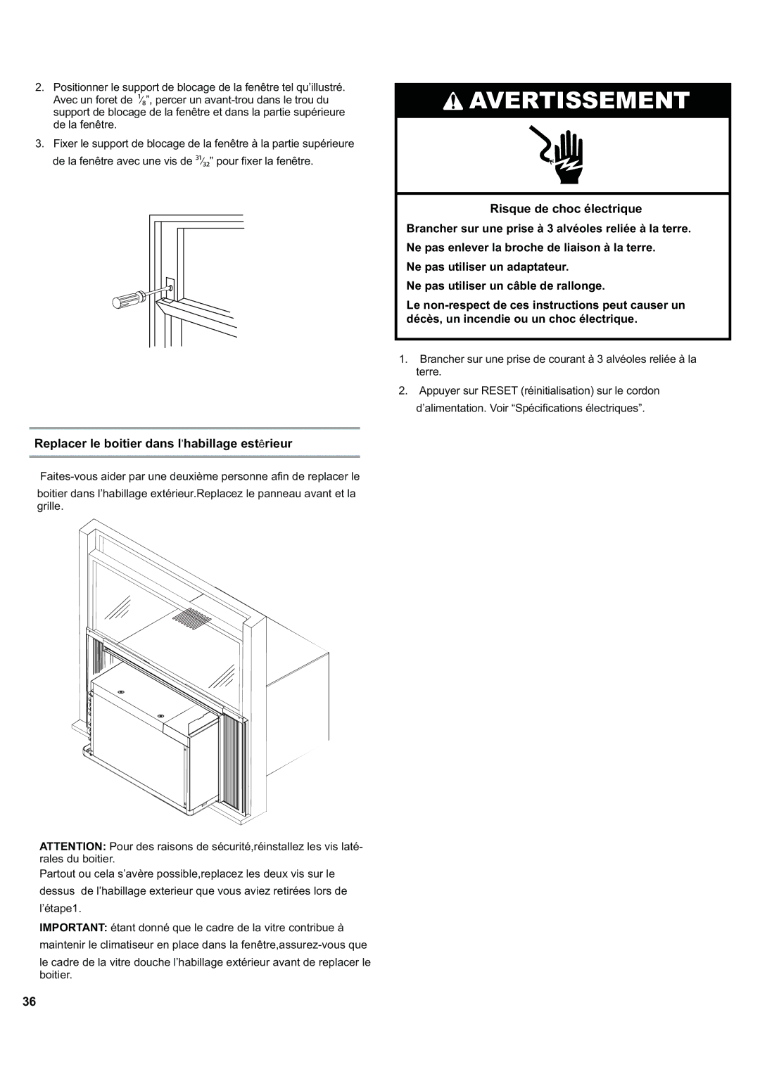 Haier ESA424J-L manual Replacer le boitier dans l’habillage estêrieur 