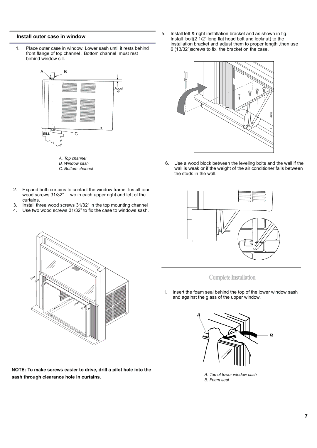 Haier ESA424J-L manual CompleteInstallation, Install outer case in window 