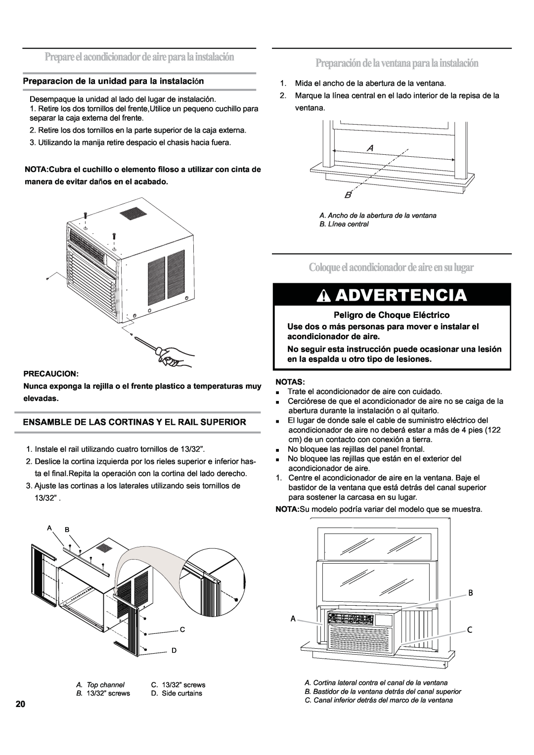 Haier ESA424J-L manual Advertencia, Preparacióndelaventanaparalainstalación, Coloqueelacondicionadordeaireensulugar 
