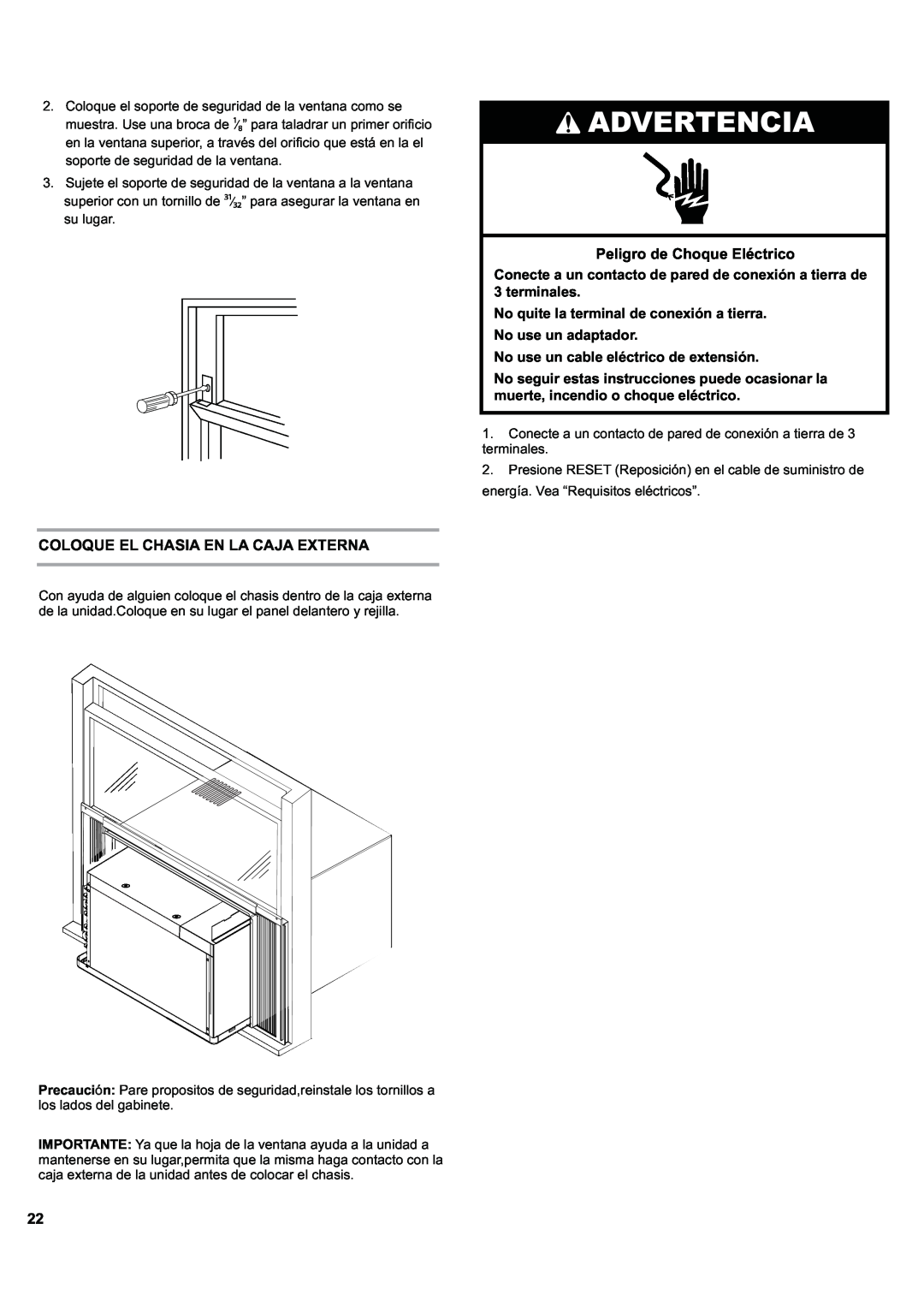 Haier ESA424J-L manual Advertencia, Coloque El Chasia En La Caja Externa, Peligro de Choque Eléctrico 