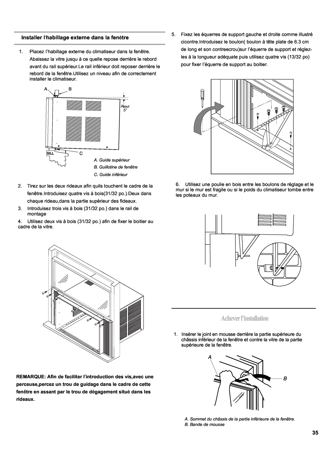 Haier ESA424J-L manual Acheverl’installation, Installer l’habillage externe dans la fenêtre 