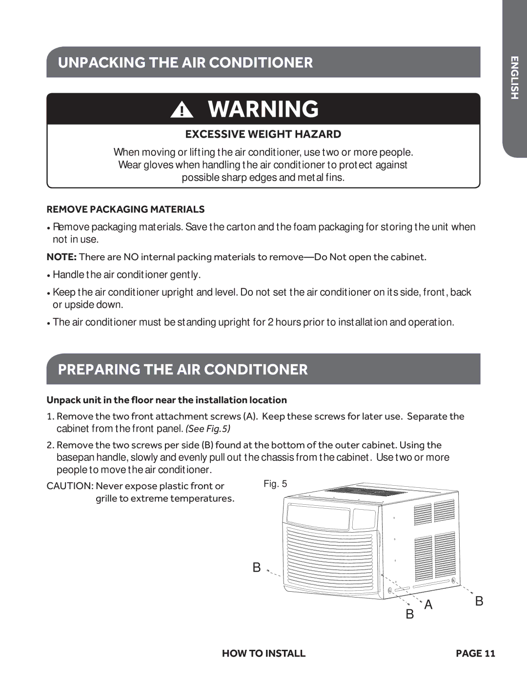 Haier ESA415M Unpacking the AIR Conditioner, Preparing the AIR Conditioner, Remove Packaging Materials, HOW to Install 