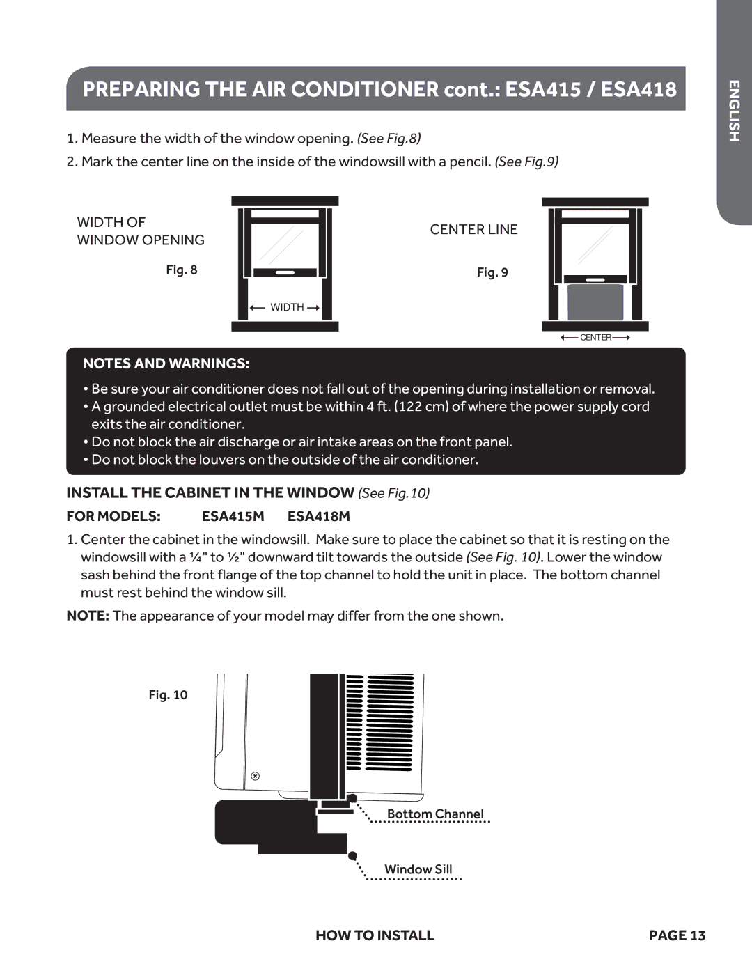 Haier ESA418M, ESA424K, ESA415M user manual Install the Cabinet in the Window See, Window Opening 