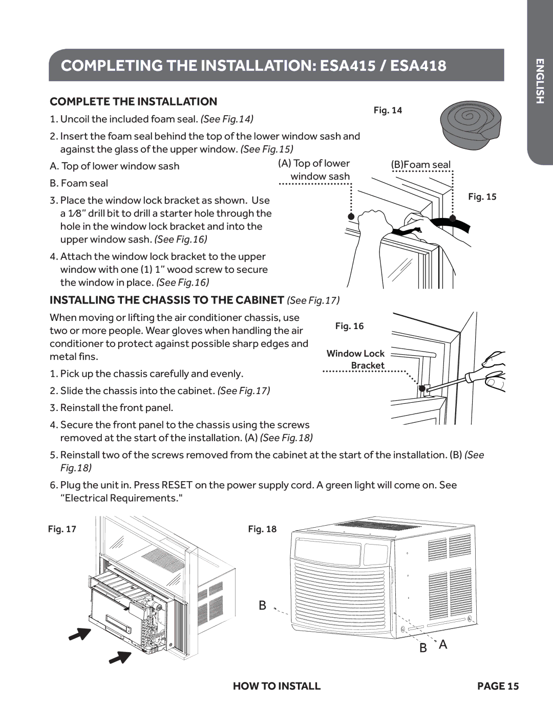 Haier ESA424K, ESA418M, ESA415M user manual Completing the Installation ESA415 / ESA418, Complete the Installation 