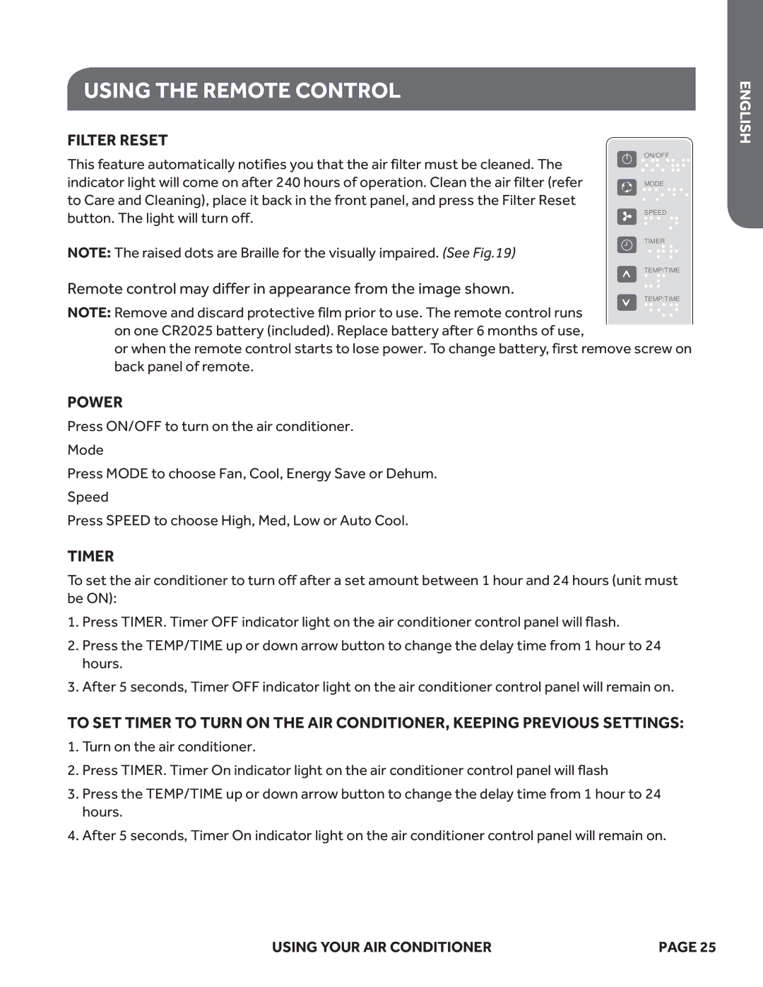 Haier ESA418M, ESA424K, ESA415M user manual Using the Remote Control, Filter Reset, Power 