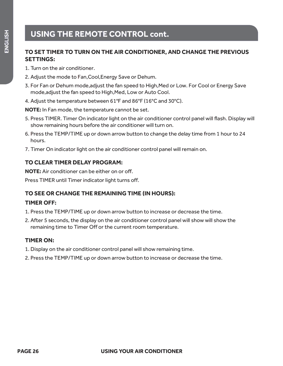 Haier ESA415M, ESA424K, ESA418M user manual Using the Remote Control, To Clear Timer Delay Program 