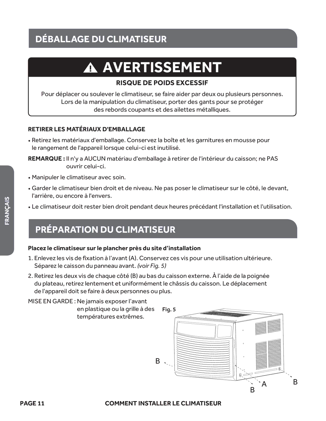 Haier ESA415M, ESA424K, ESA418M Déballage DU Climatiseur, Préparation DU Climatiseur, Retirer LES Matériaux Demballage 