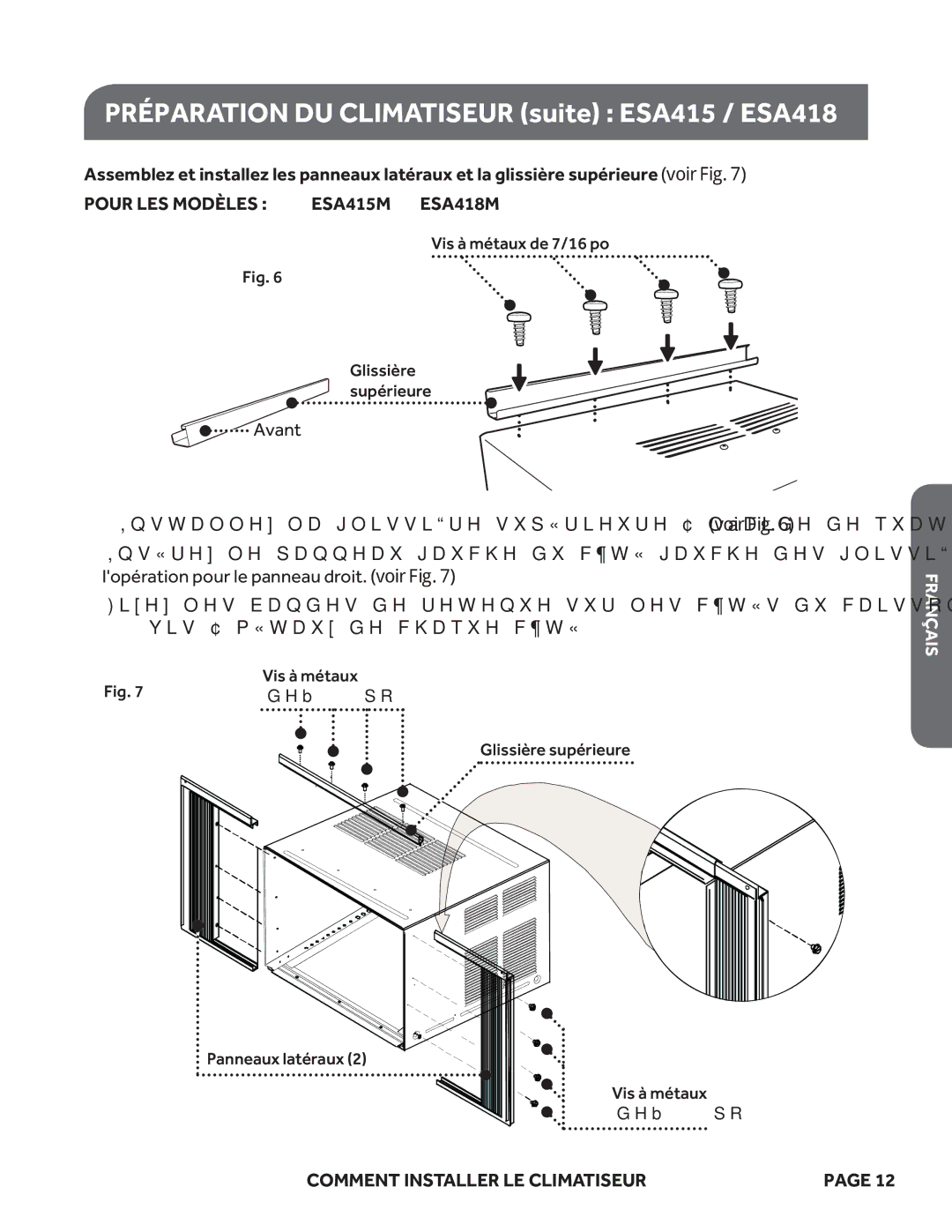 Haier ESA424K user manual Préparation DU Climatiseur suite ESA415 / ESA418, Pour LES Modèles ESA415M ESA418M 