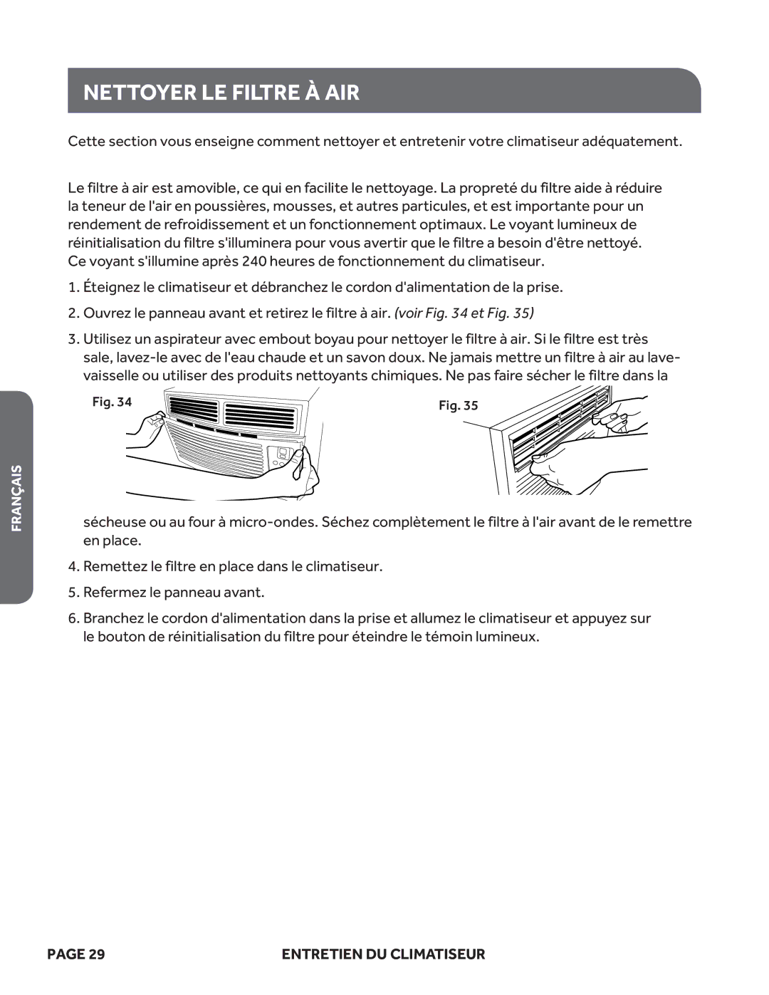 Haier ESA415M, ESA424K, ESA418M user manual Nettoyer LE Filtre À AIR 