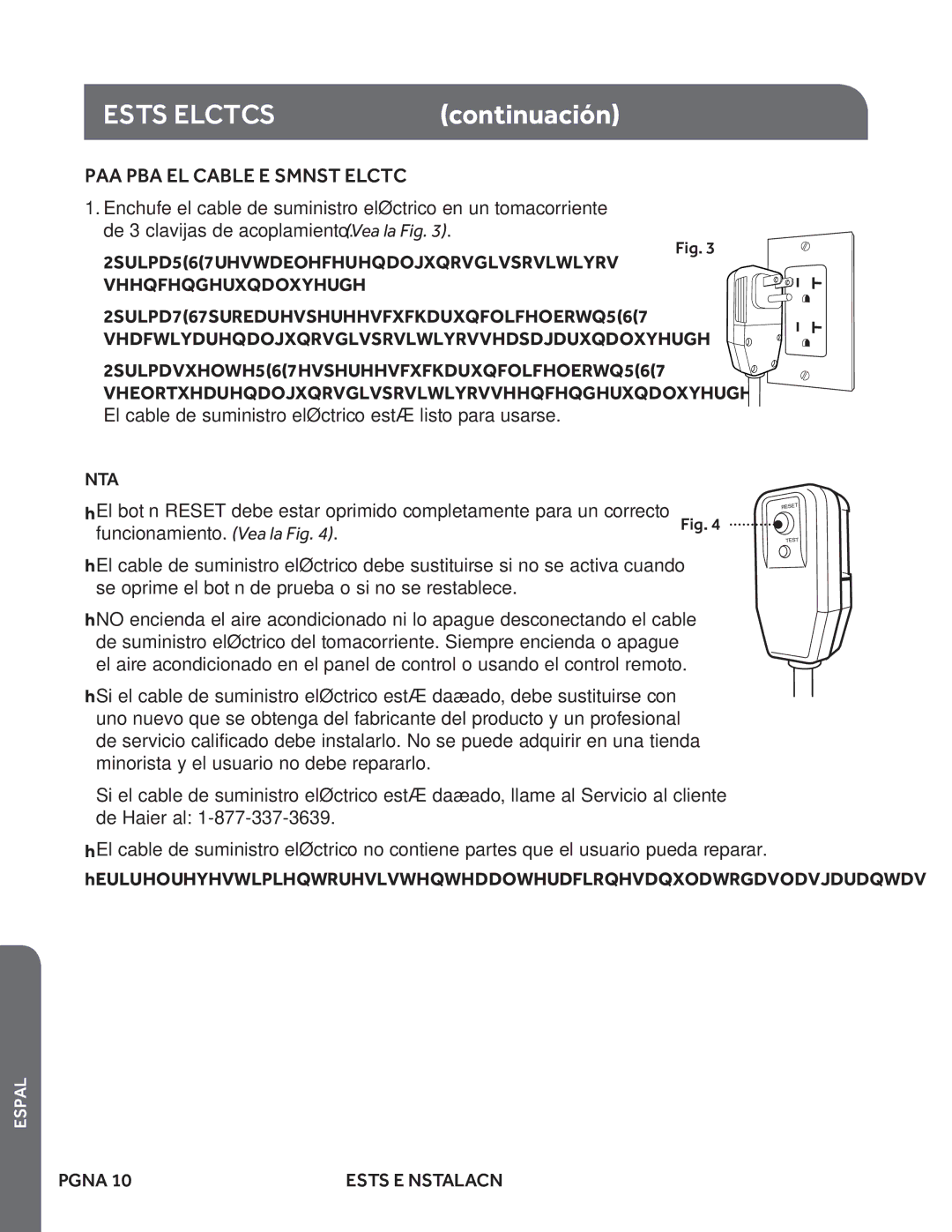 Haier ESA418M, ESA424K, ESA415M user manual Para Probar EL Cable DE Suministro Eléctrico, Nota 