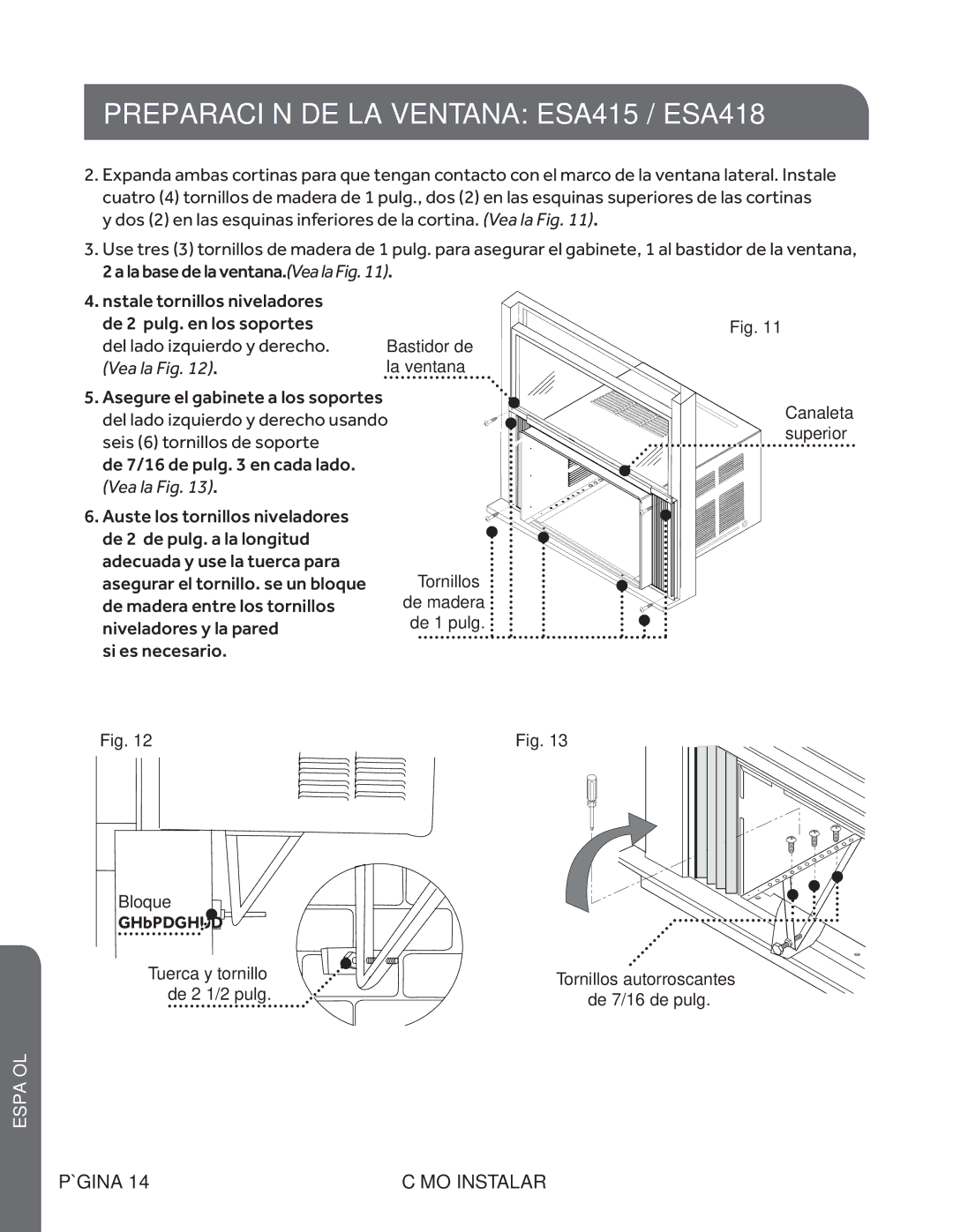 Haier ESA415M, ESA424K, ESA418M user manual Preparación DE LA Ventana ESA415 / ESA418, Vea la Fig 