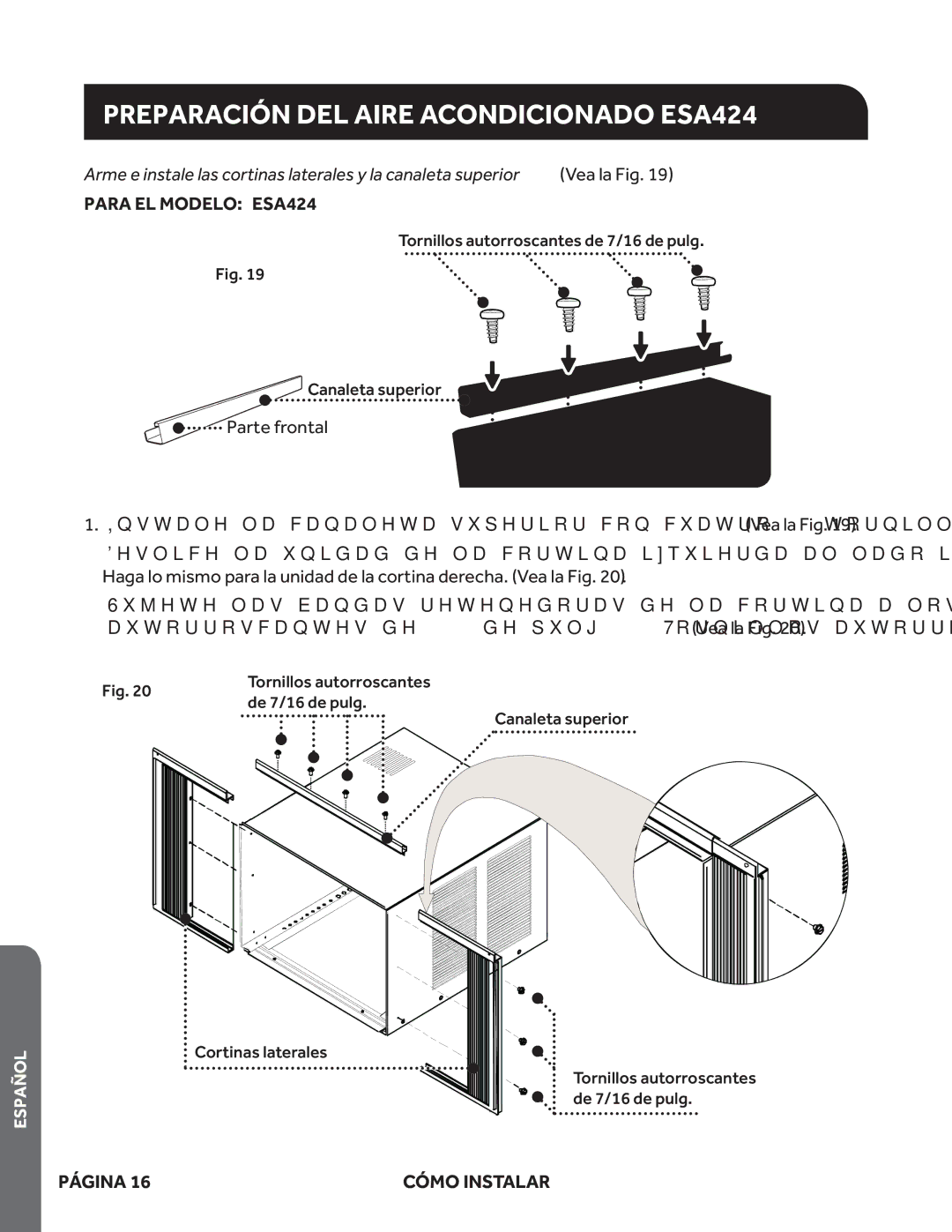 Haier ESA418M, ESA424K, ESA415M user manual Preparación DEL Aire Acondicionado ESA424, Para EL Modelo ESA424 