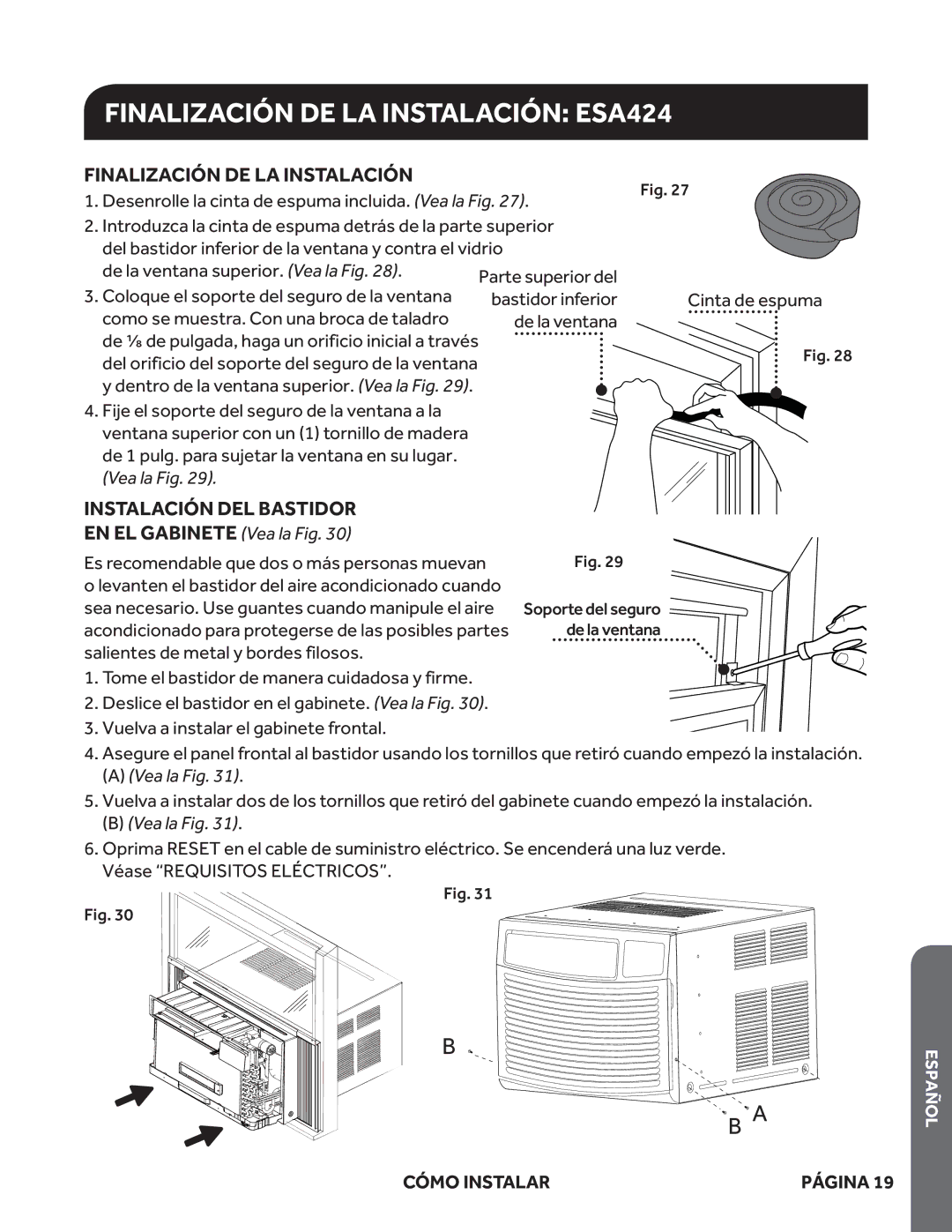 Haier ESA418M, ESA424K, ESA415M user manual Finalización DE LA Instalación ESA424, Instalación DEL Bastidor 