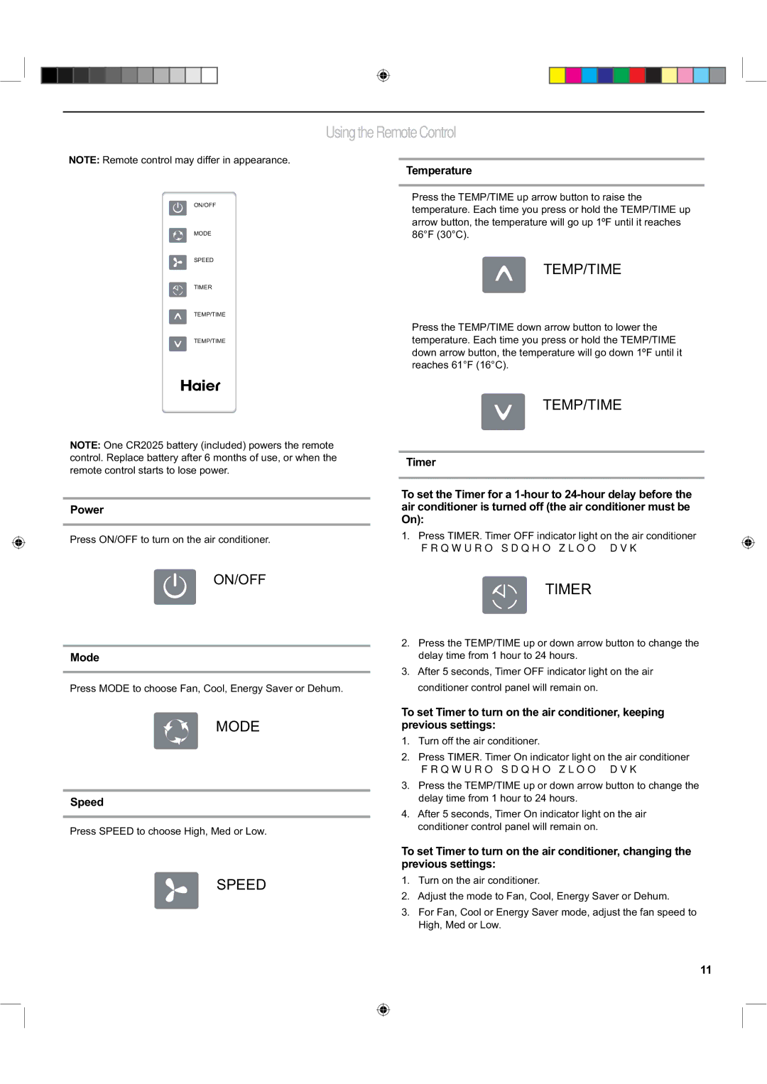 Haier ESA424K-L manual Power, Press ON/OFF to turn on the air conditioner, Press Speed to choose High, Med or Low 