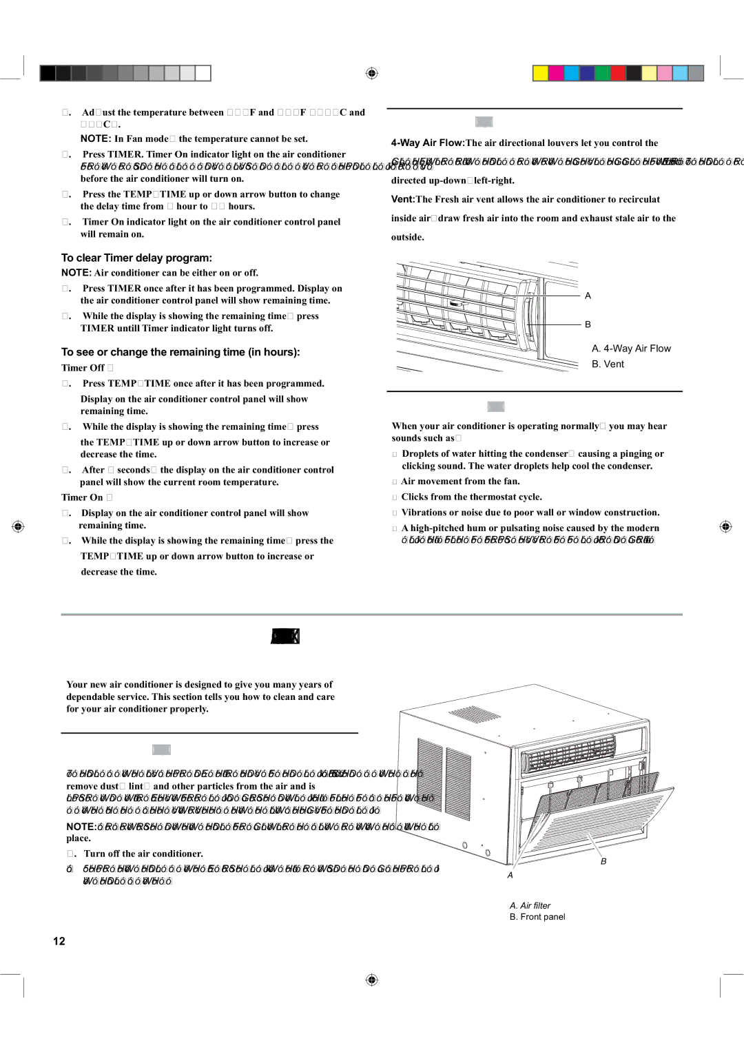 Haier ESA424K-L manual Airconditionercare, ChangingAirDirection, NormalSounds, CleaningtheAirFilter 