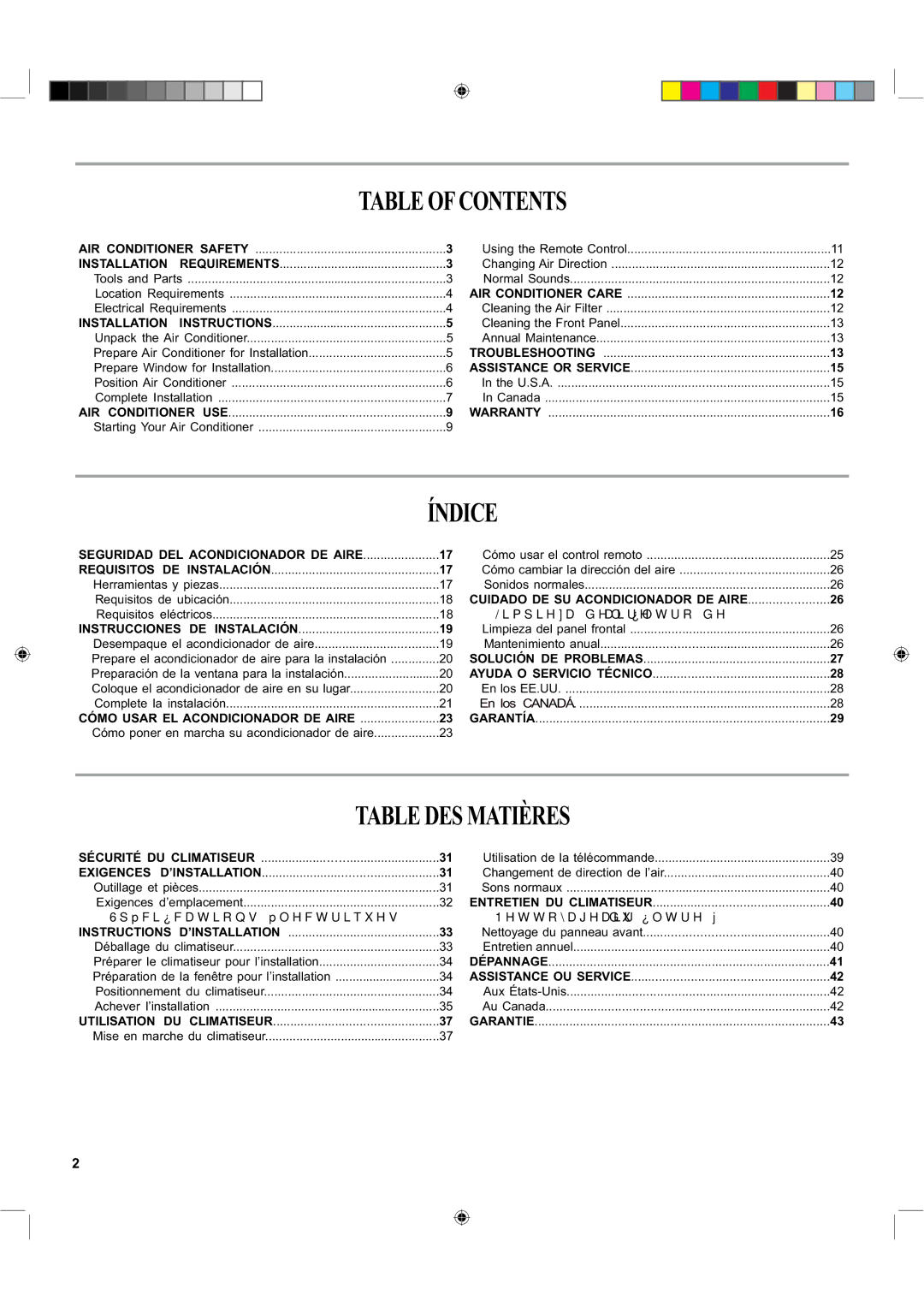 Haier ESA424K-L manual Tableofcontents, Índice, Tabledesmatières 