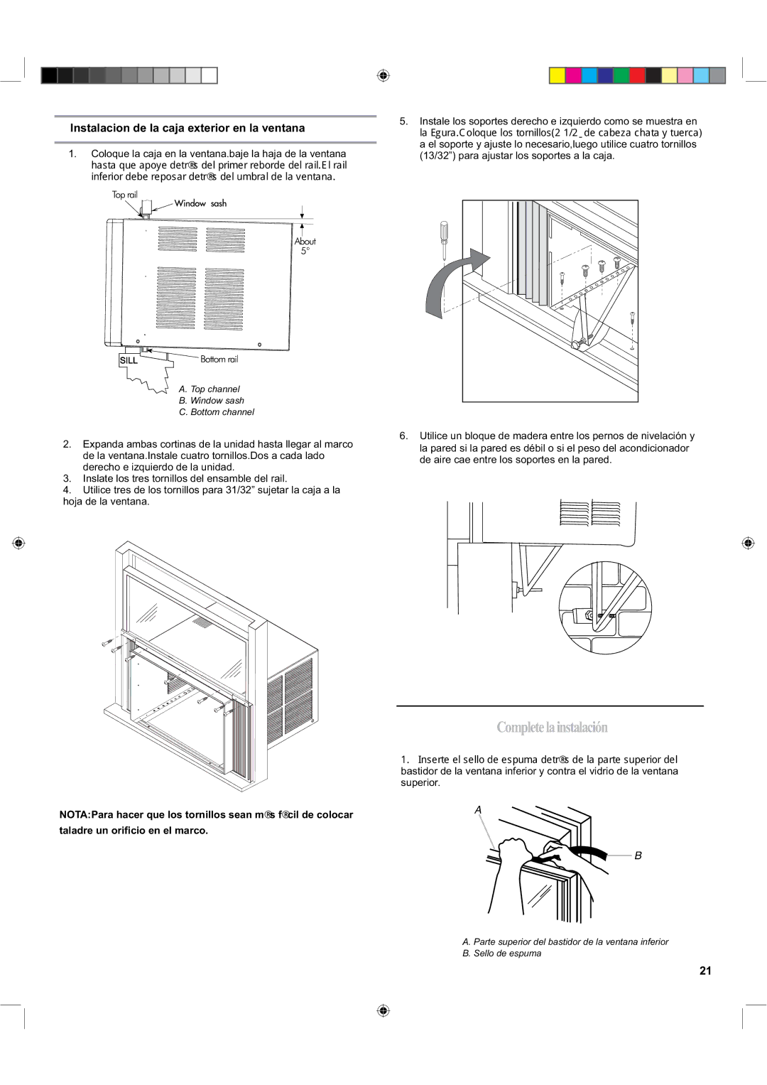 Haier ESA424K-L Completelainstalación, Instalacion de la caja exterior en la ventana, WdodguhXqRul¿FlrHqHoPdufr 