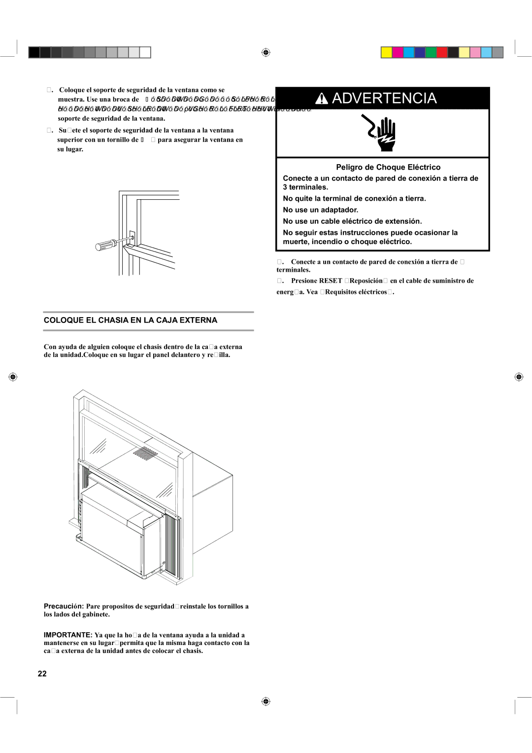 Haier ESA424K-L manual Coloque EL Chasia EN LA Caja Externa, Peligro de Choque Eléctrico, Su lugar 