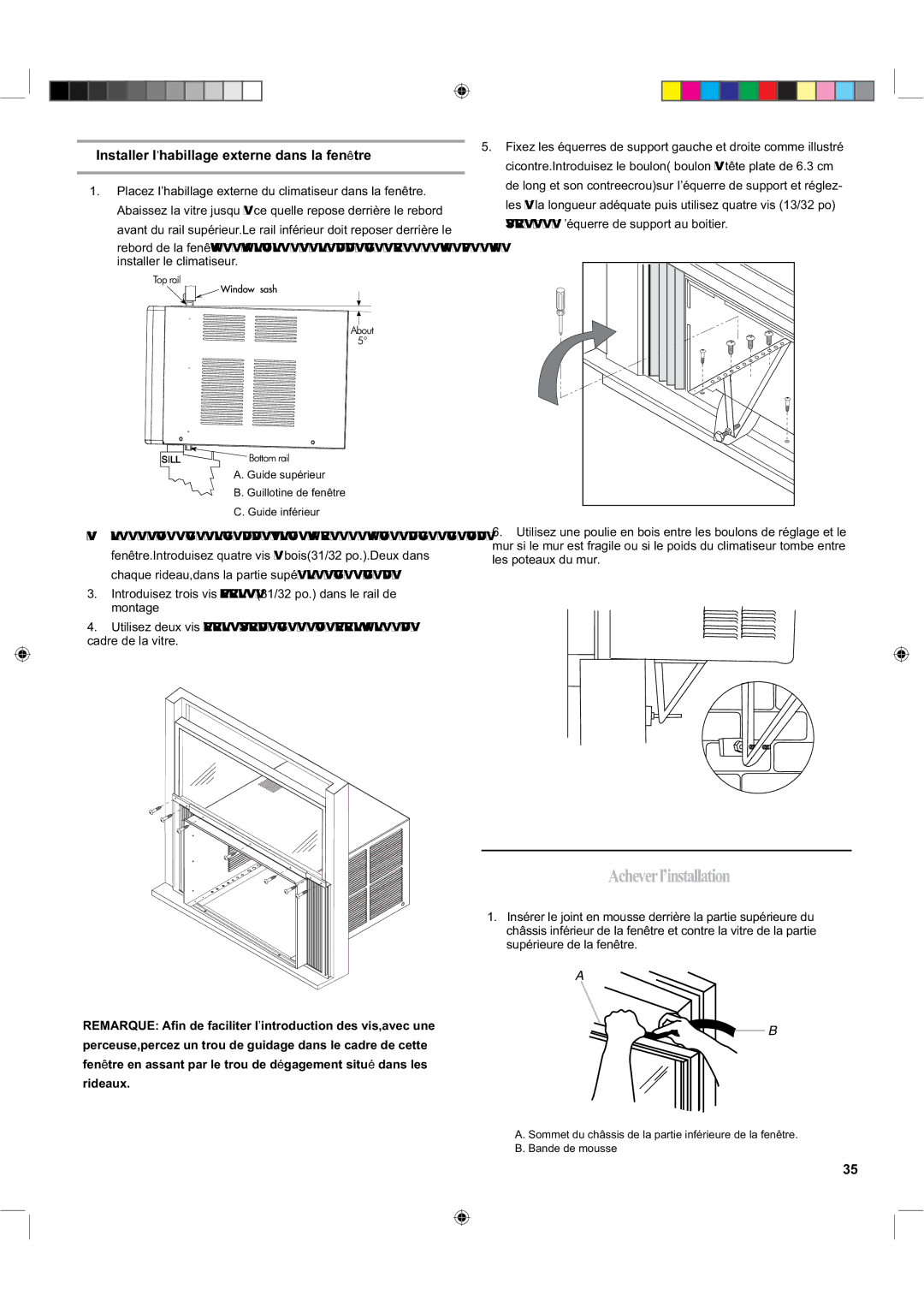 Haier ESA424K-L manual Acheverl’installation, Installer l’habillage externe dans la fenêtre 