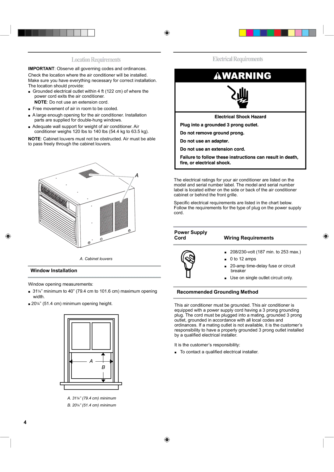 Haier ESA424K-L manual LocationRequirements, ElectricalRequirements 