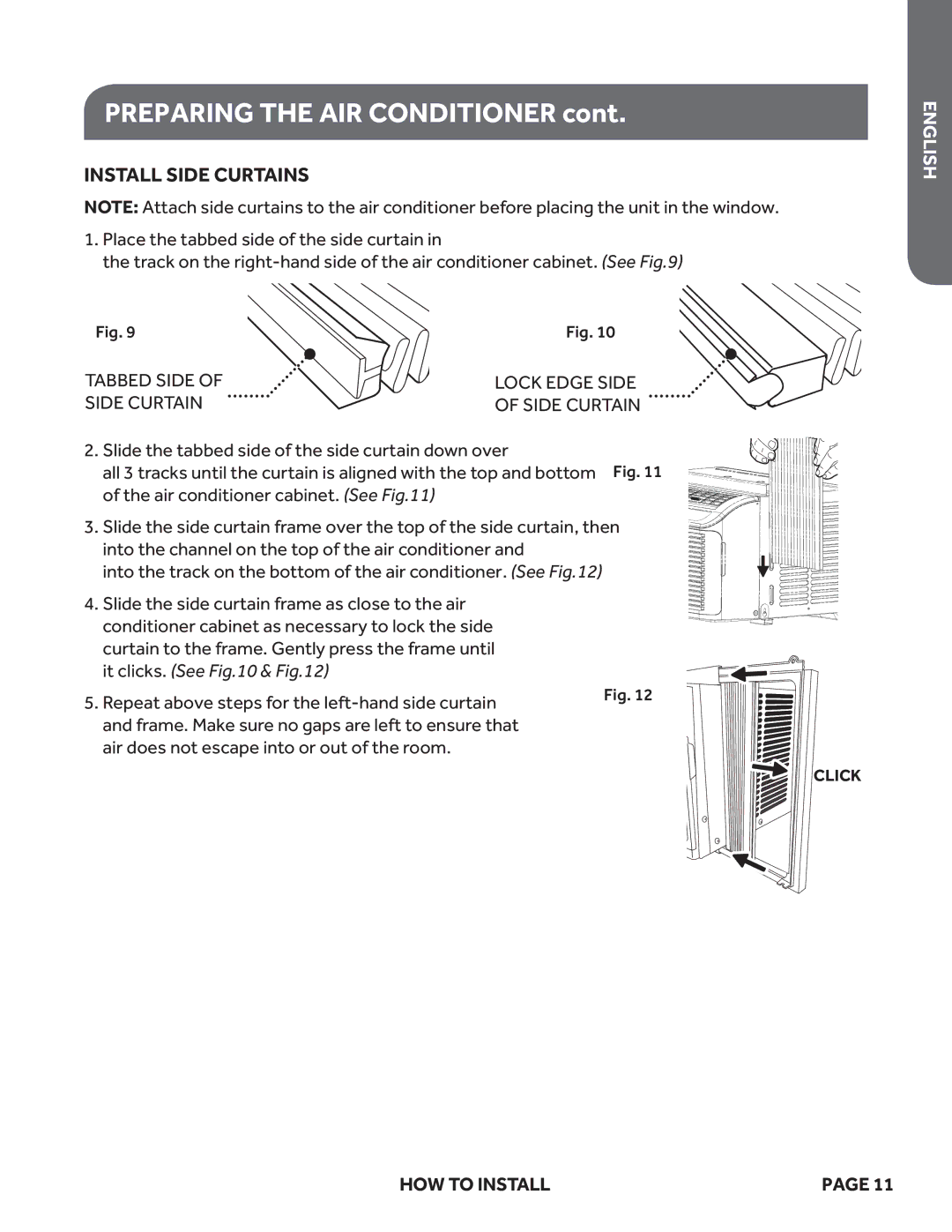 Haier ESAQ406P, ESAQ408P user manual Preparing the AIR Conditioner, Install Side Curtains 