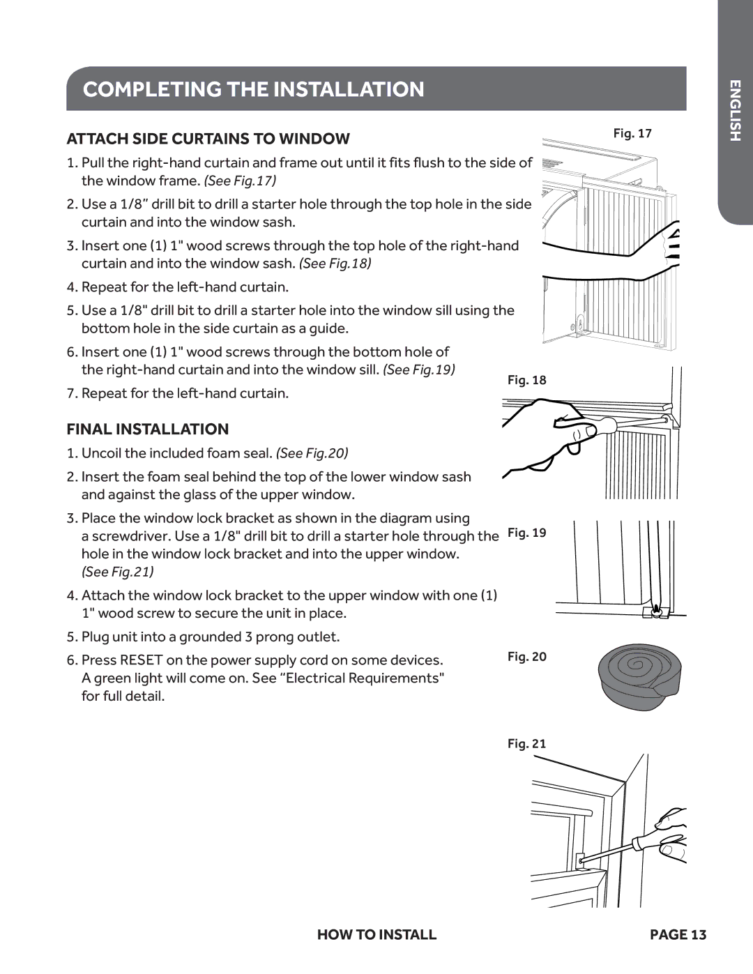 Haier ESAQ406P, ESAQ408P user manual Completing the Installation, Attach Side Curtains to Window 