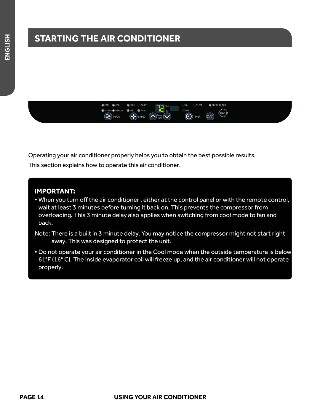 Haier ESAQ408P, ESAQ406P user manual Starting the AIR Conditioner 