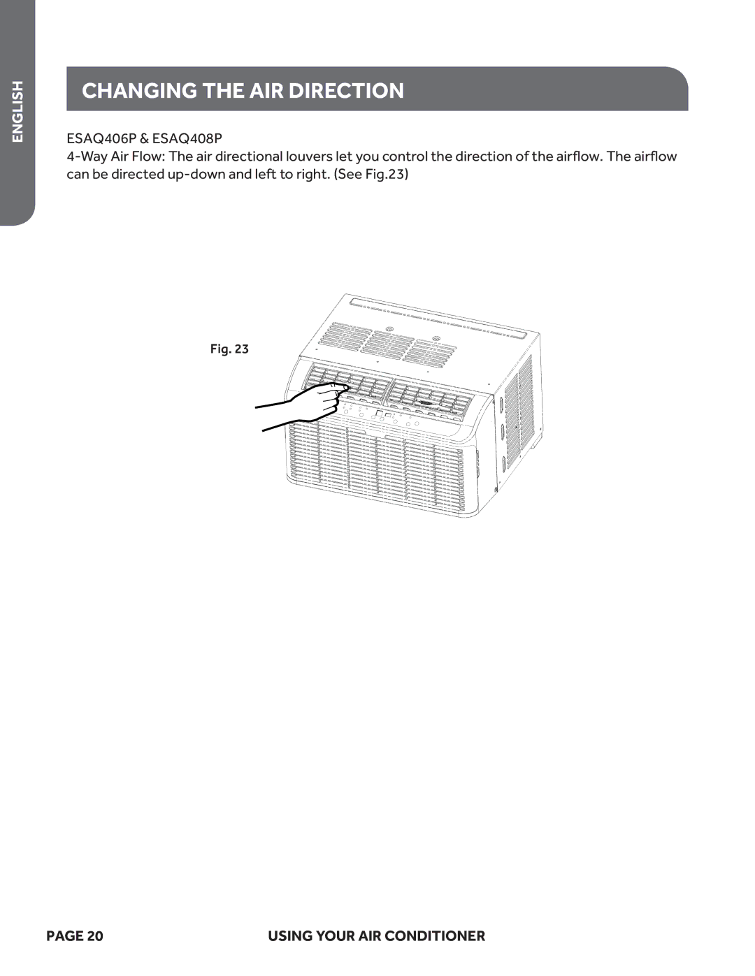 Haier ESAQ408P, ESAQ406P user manual Changing the AIR Direction 