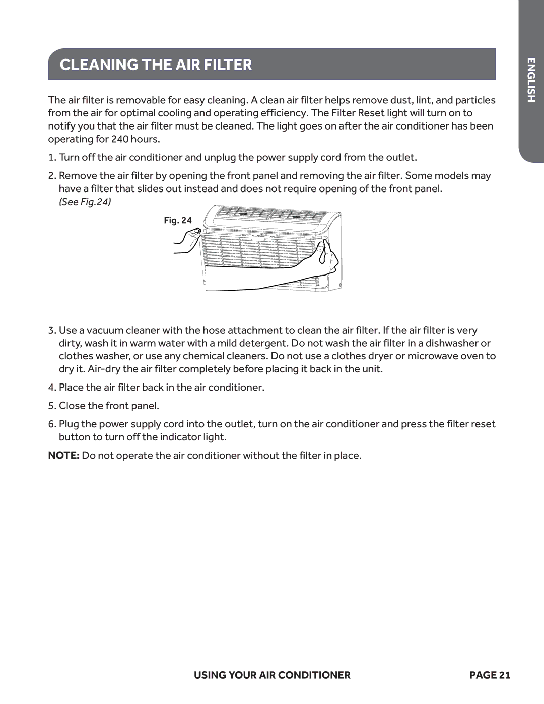 Haier ESAQ406P, ESAQ408P user manual Cleaning the AIR Filter 