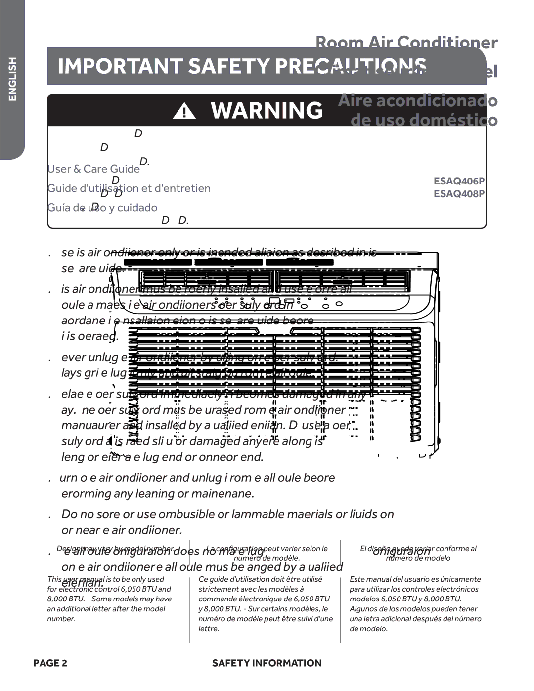 Haier ESAQ408P, ESAQ406P user manual Important Safety Precautions 