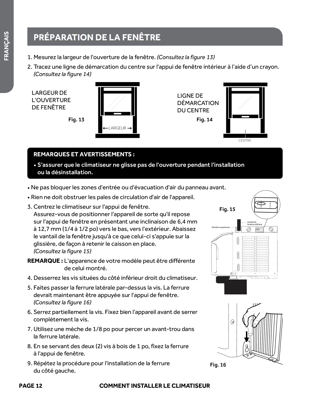 Haier ESAQ408P, ESAQ406P user manual Préparation DE LA Fenêtre, Remarques ET Avertissements 