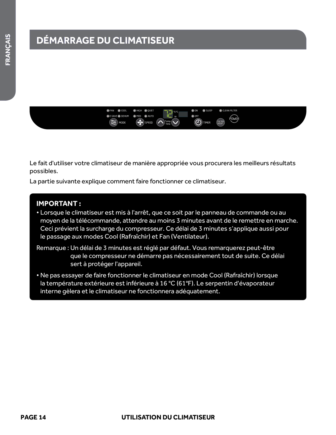 Haier ESAQ408P, ESAQ406P user manual Démarrage DU Climatiseur 