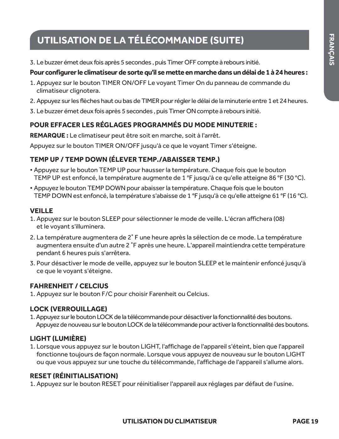 Haier ESAQ406P, ESAQ408P user manual Utilisation DE LA Télécommande Suite 