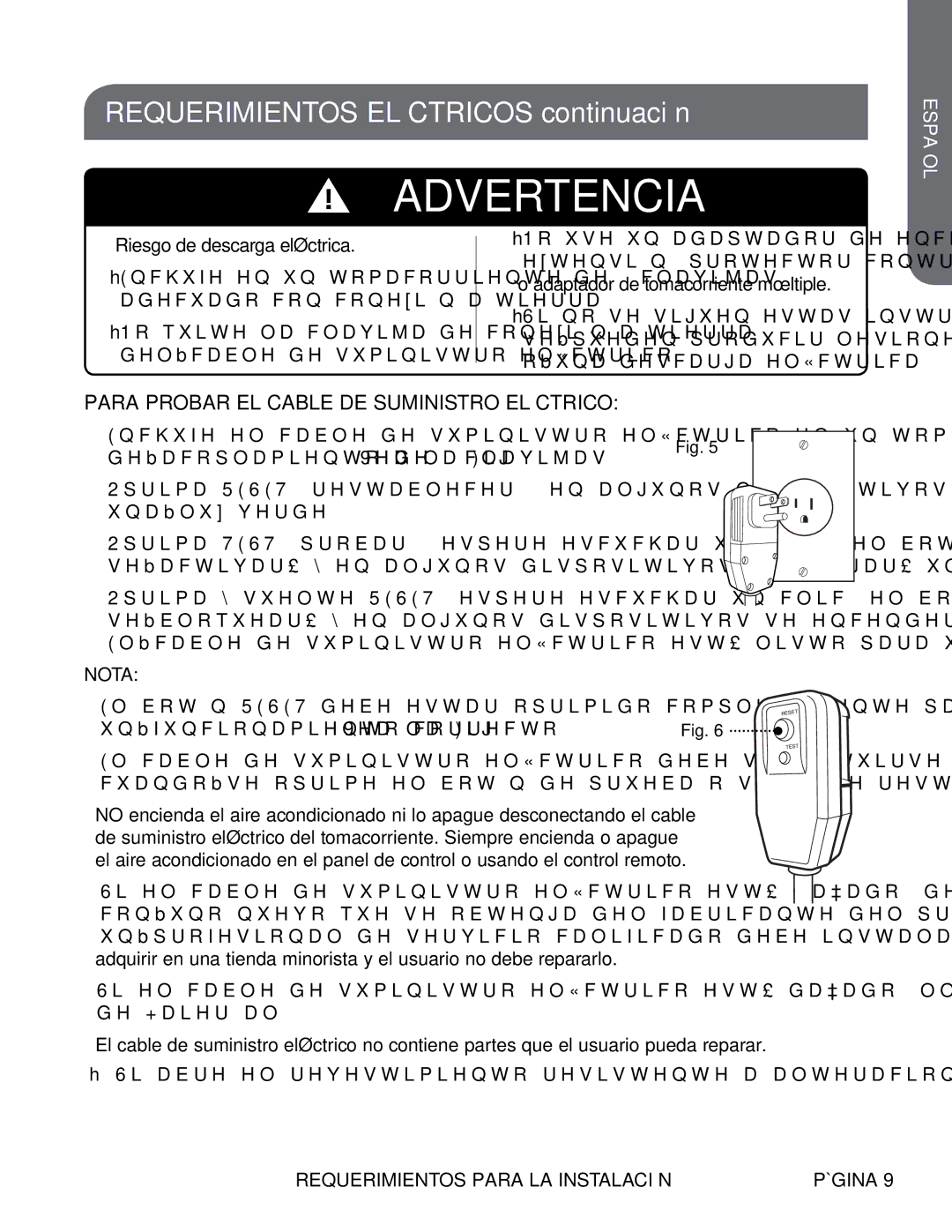 Haier ESAQ406P, ESAQ408P user manual Para Probar EL Cable DE Suministro Eléctrico, Nota 