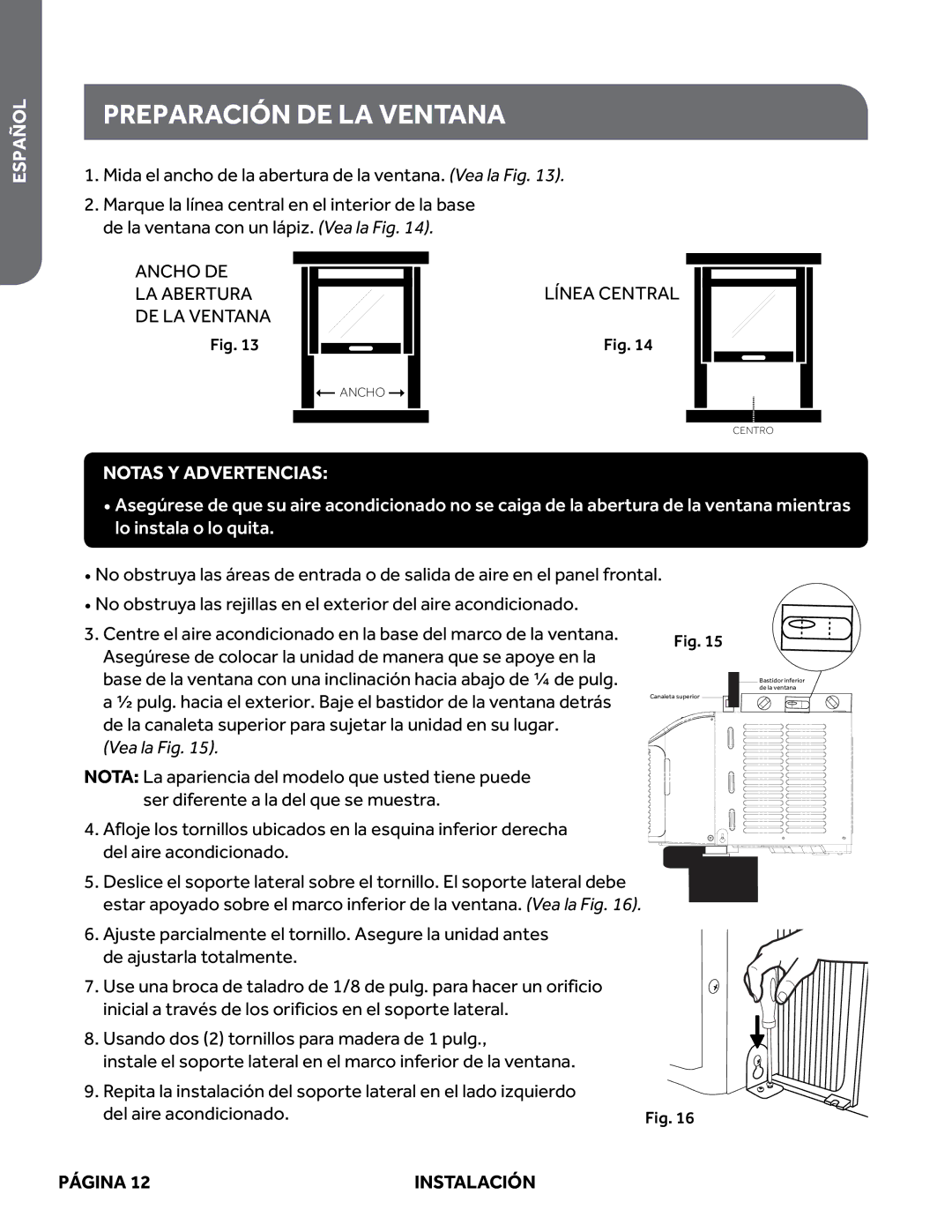 Haier ESAQ408P, ESAQ406P user manual Preparación DE LA Ventana, Notas Y Advertencias 