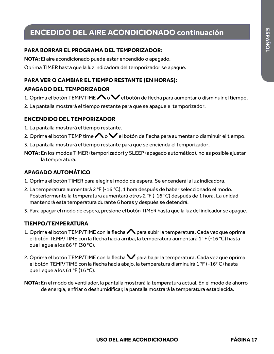 Haier ESAQ406P Encedido DEL Aire Acondicionado continuación, Para Borrar EL Programa DEL Temporizador, Apagado Automático 