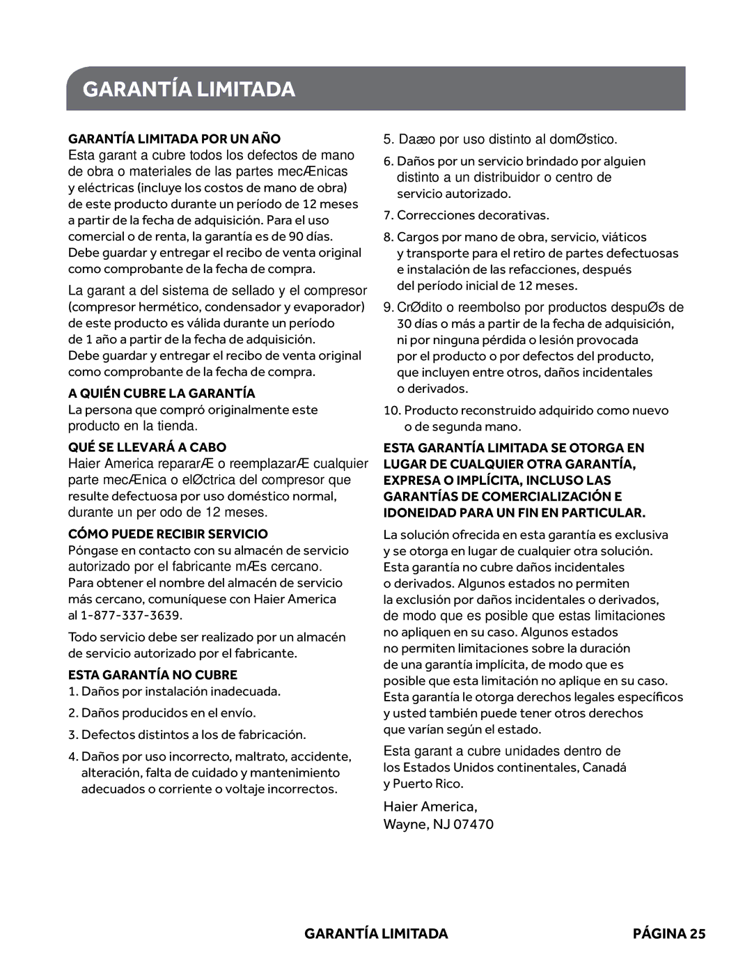 Haier ESAQ406P, ESAQ408P user manual Garantía Limitada POR UN AÑO 