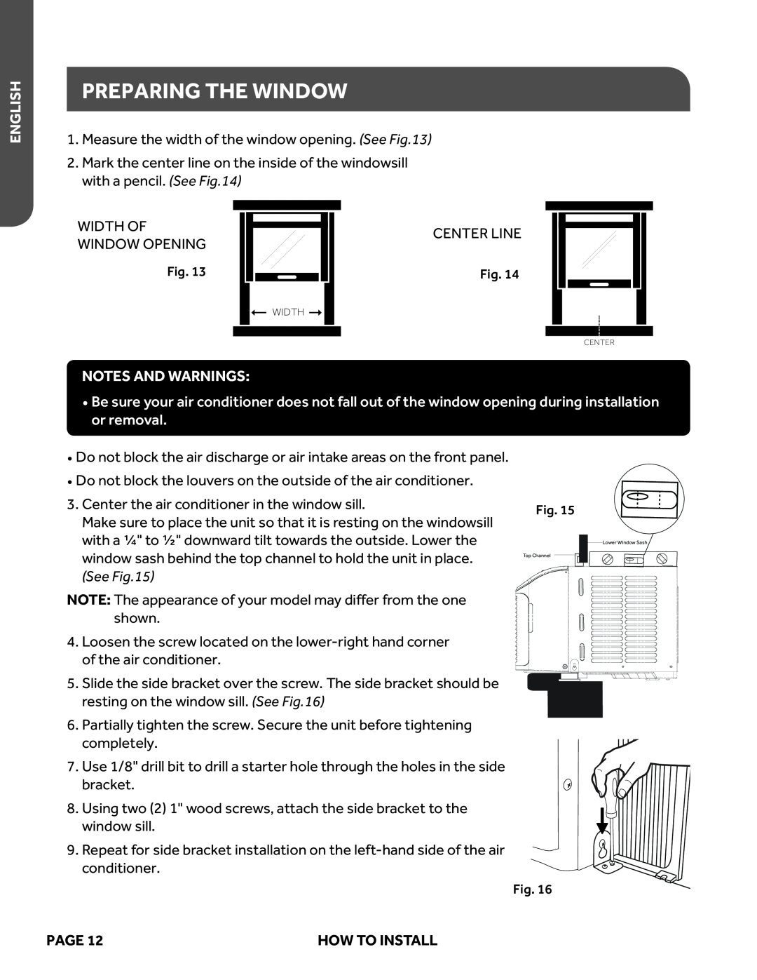 Haier ESAQ408P, ESAQ406P user manual Preparing The Window, English, Notes And Warnings, See, Page 