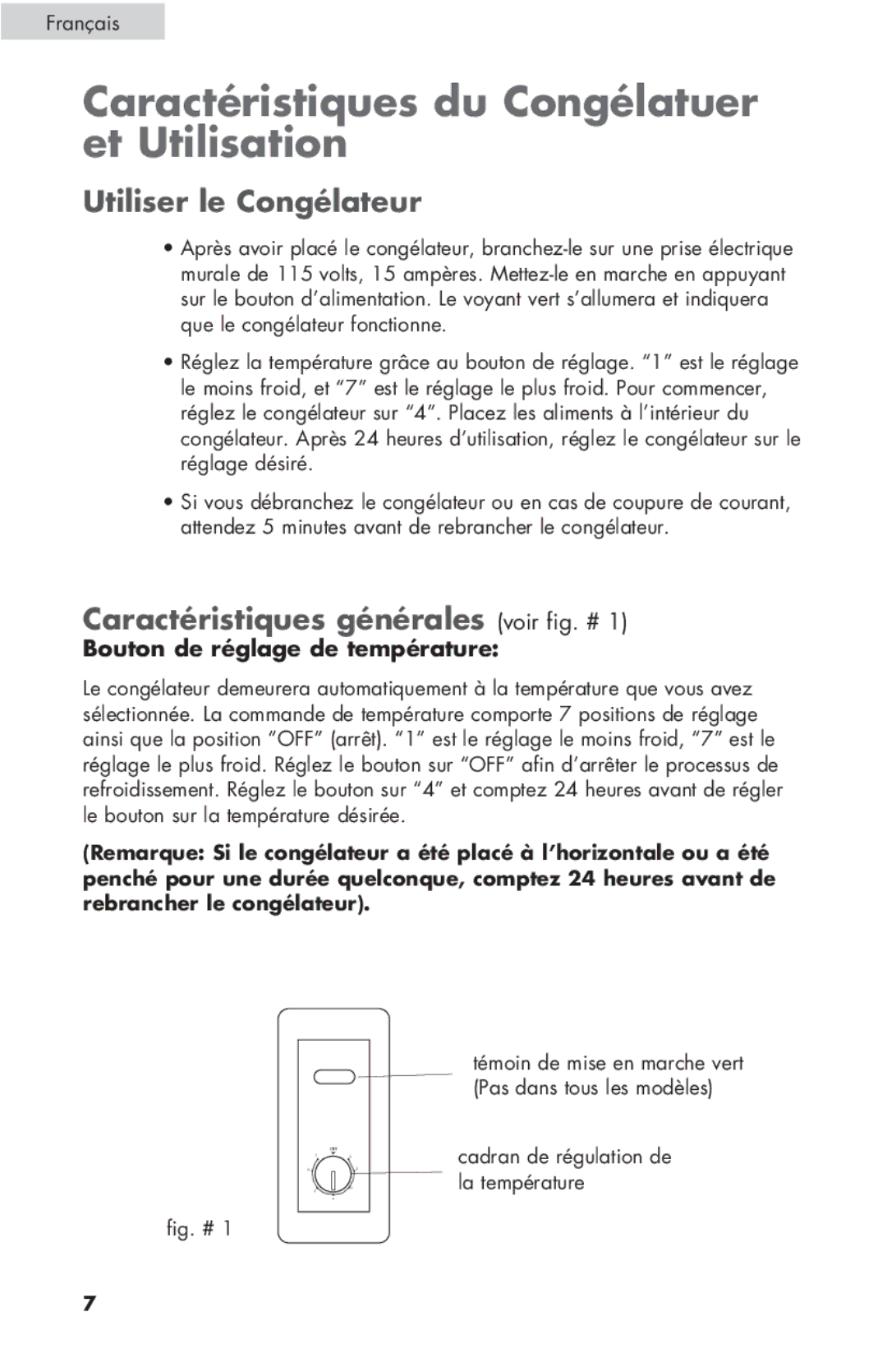 Haier ESCM050EC Caractéristiques du Congélatuer et Utilisation, Utiliser le Congélateur, Bouton de réglage de température 