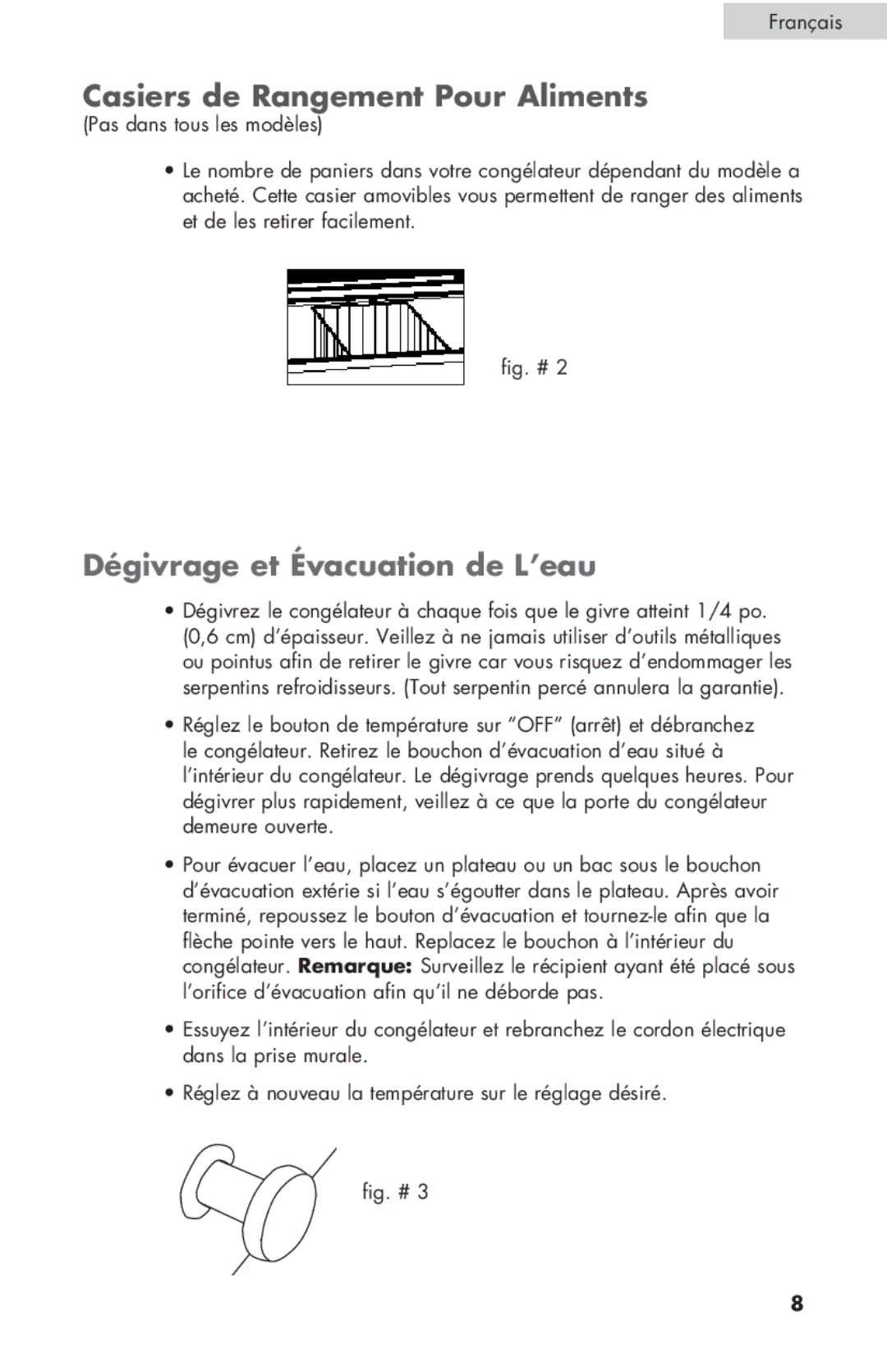 Haier ESCM050EC user manual Casiers de Rangement Pour Aliments, Dégivrage et Évacuation de L’eau 