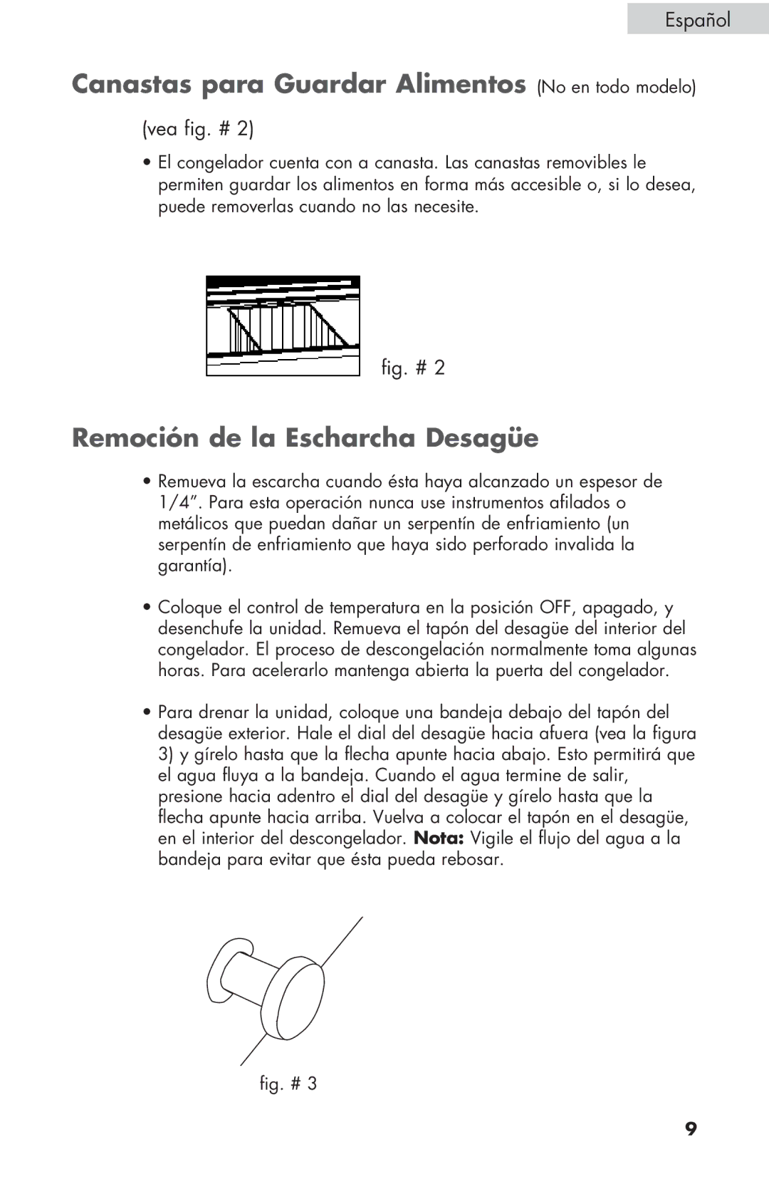 Haier ESCM050EC user manual Canastas para Guardar Alimentos No en todo modelo, Remoción de la Escharcha Desagüe 