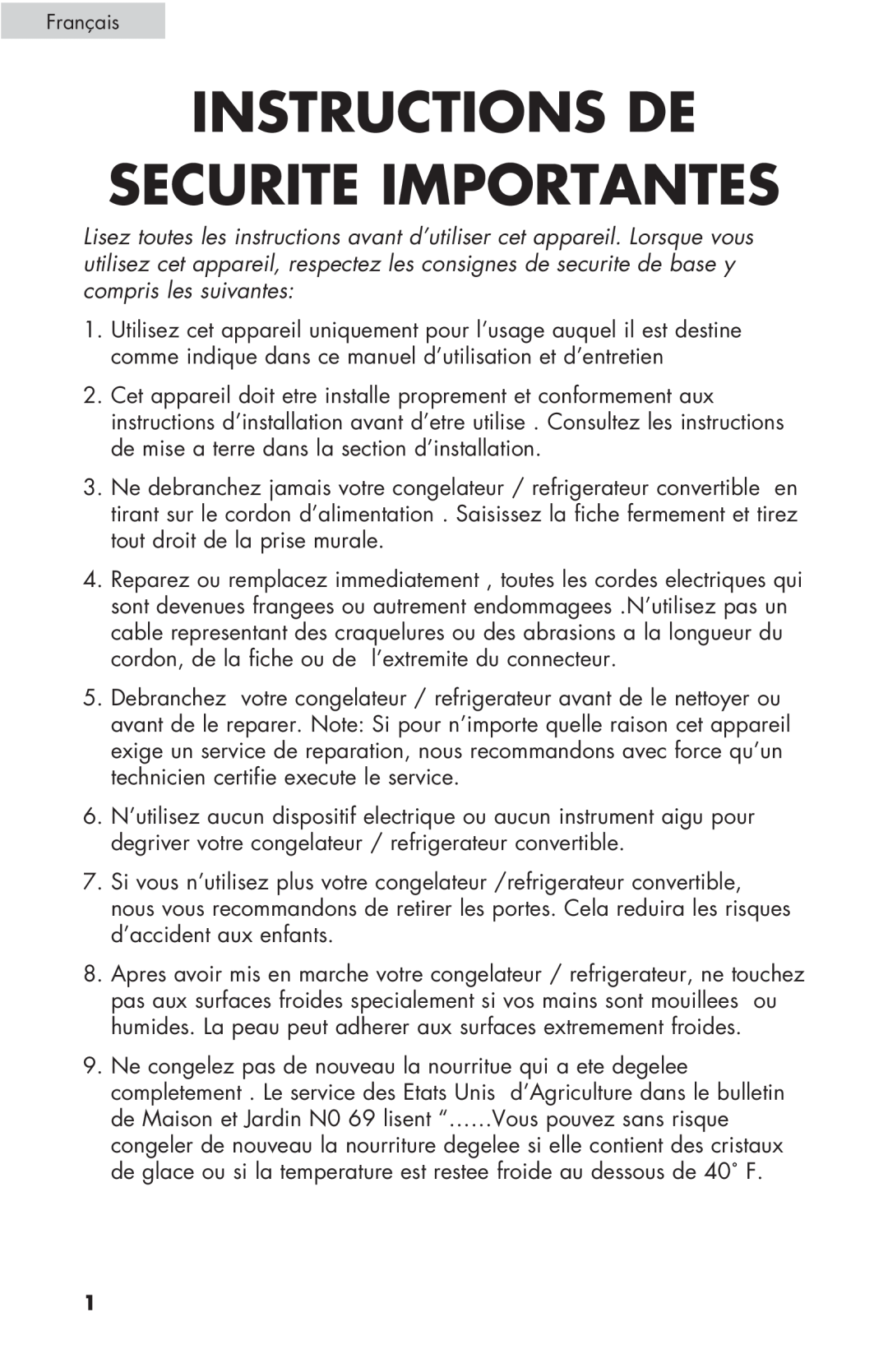 Haier ESCM050EC user manual Instructions De Securite Importantes, Français 