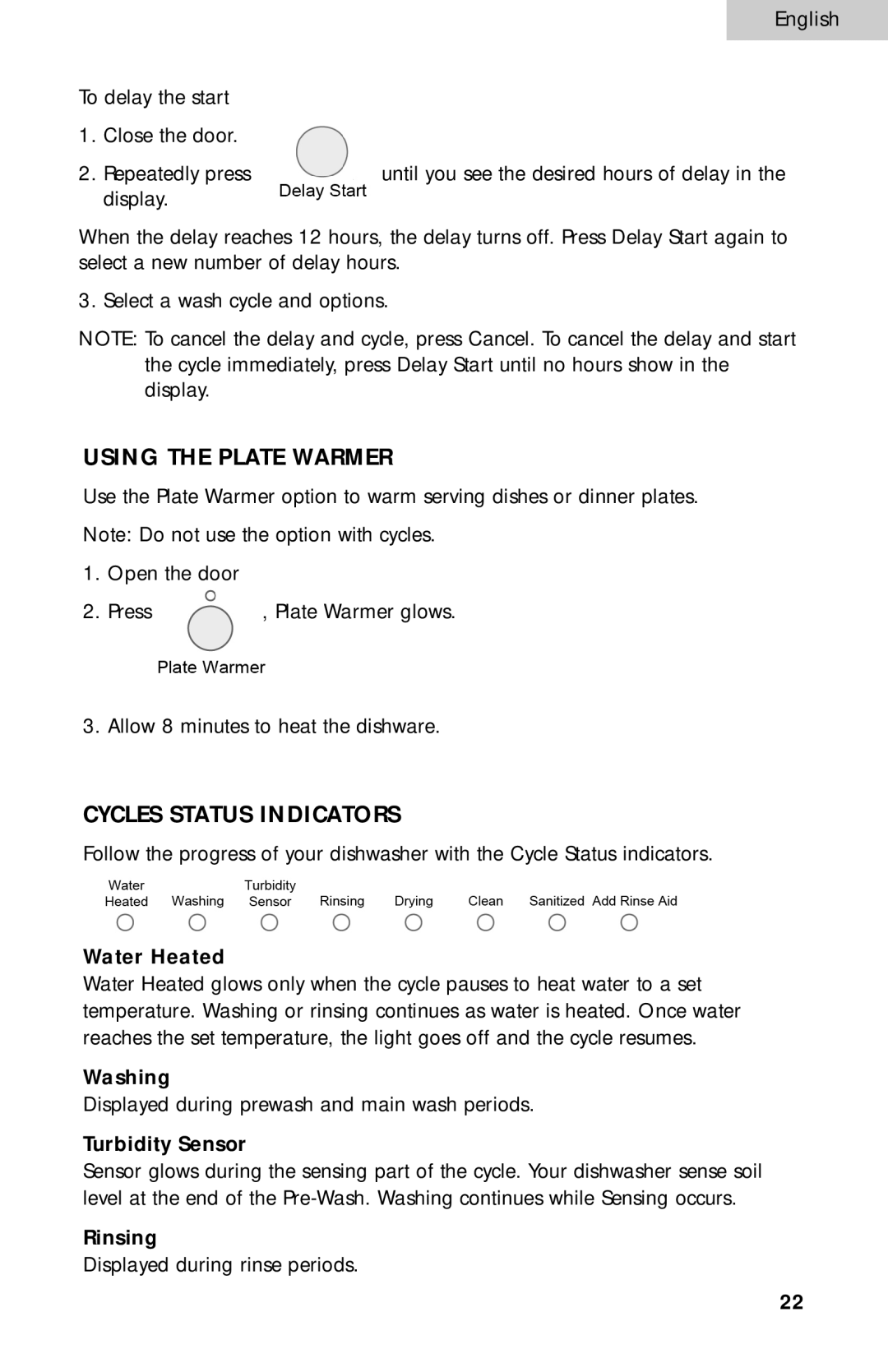 Haier ESD300 user manual Using the Plate Warmer, Cycles Status Indicators 