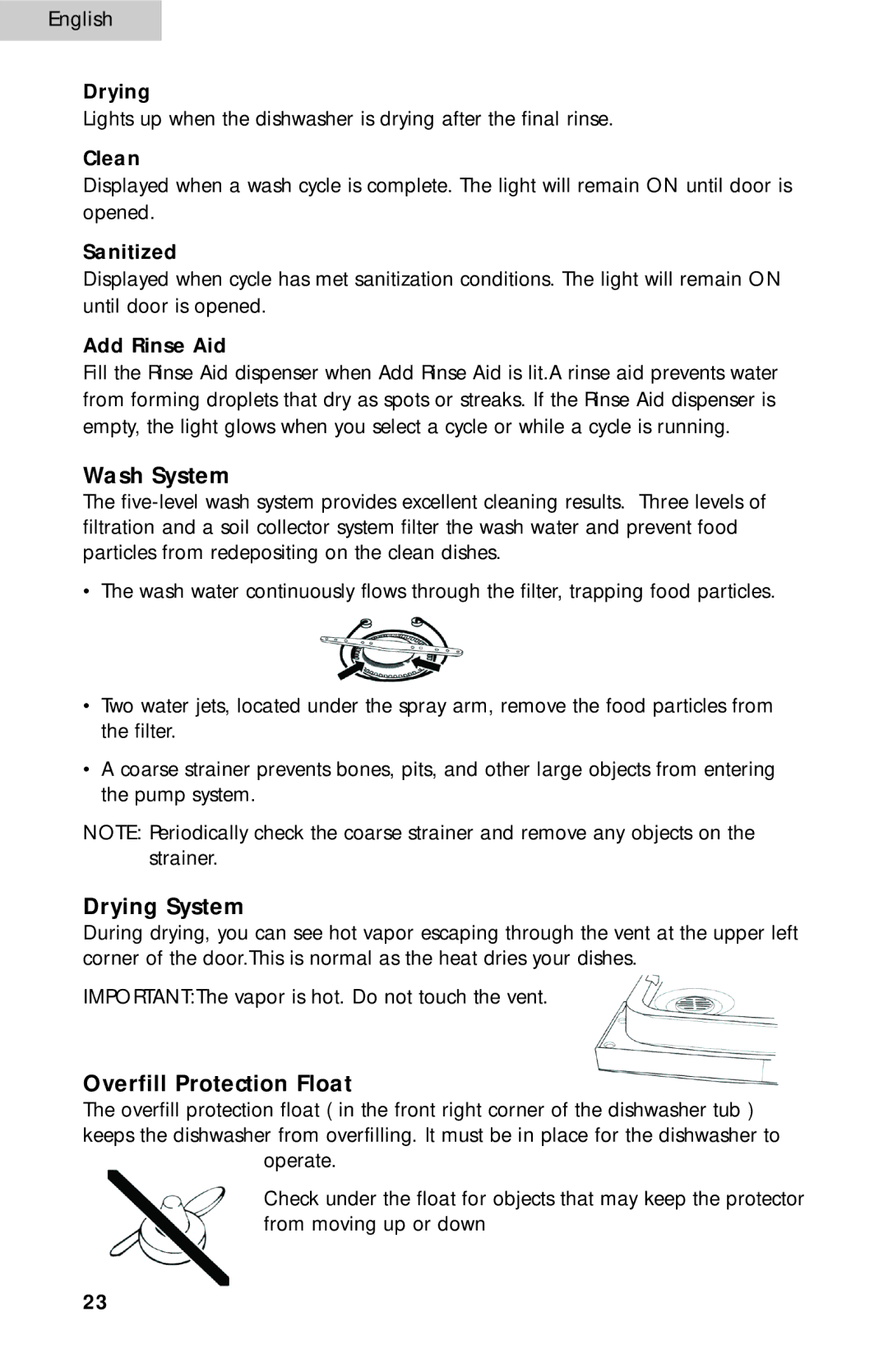 Haier ESD300 user manual Drying, Clean, Sanitized, Add Rinse Aid 