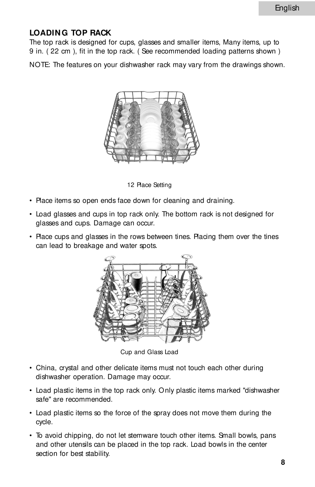 Haier ESD300 user manual Loading TOP Rack 