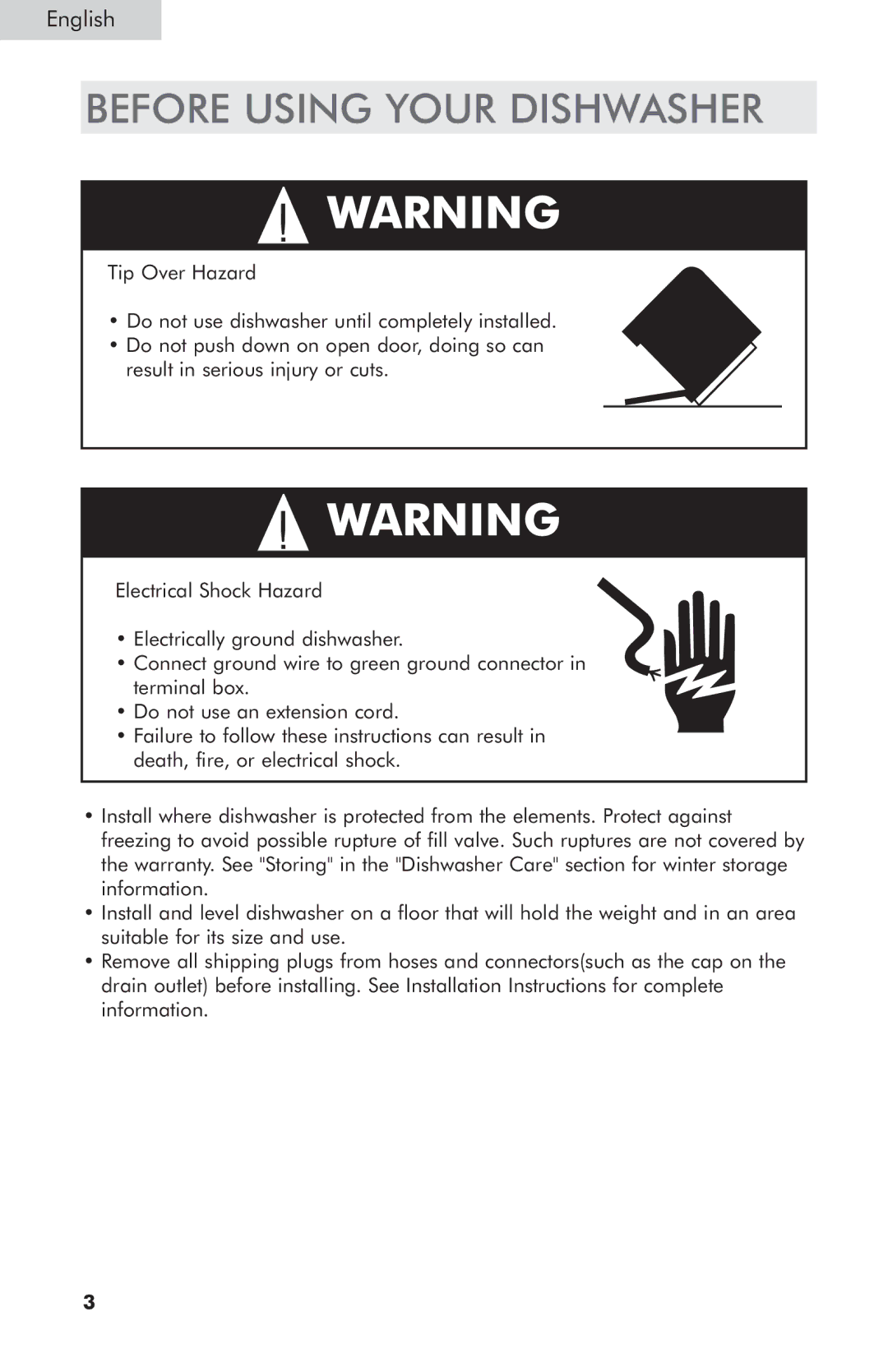 Haier ESD401, ESD402, ESD400 user manual Before Using Your Dishwasher 